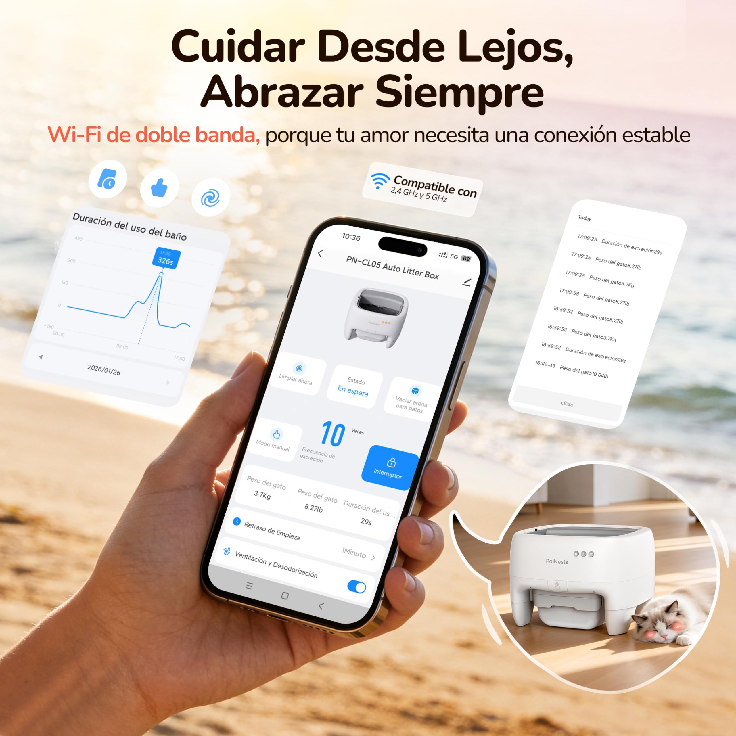 Arenero Gatos Autolimpiable, Seguridad Antipellizcos, Entrada Superior Abierto para Gatos Grandes y Múltiples, Control APP, Desodorización, Inodoro Inteligente para Gato Extra Grandes, Blanco