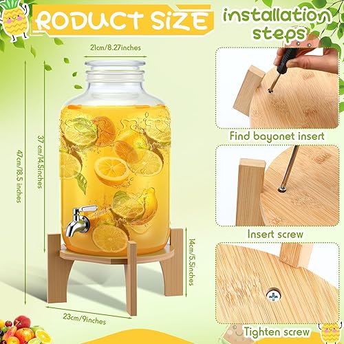 Miniatura 2 de Dispensador de bebidas de 3 galones con soporte, dispensador de bebidas de vidrio con tapa, grifo de acero inoxidable 188 para pícnics, barbacoas,