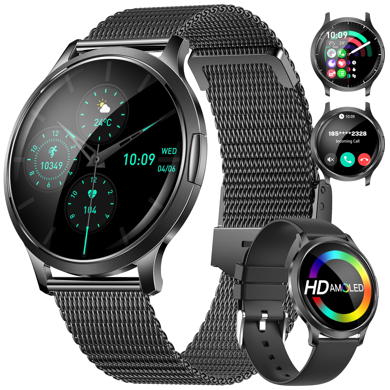 DREMAC Smart Watch(Make Call/Thin),1.32'' Amoled Curved Display for Android iPhone,Smart Watches for Women with Heart Rate Monitor,Sleep Monitor,Pedometer,IP68 Waterproof Fitness Tracker,Black Metal-image-38