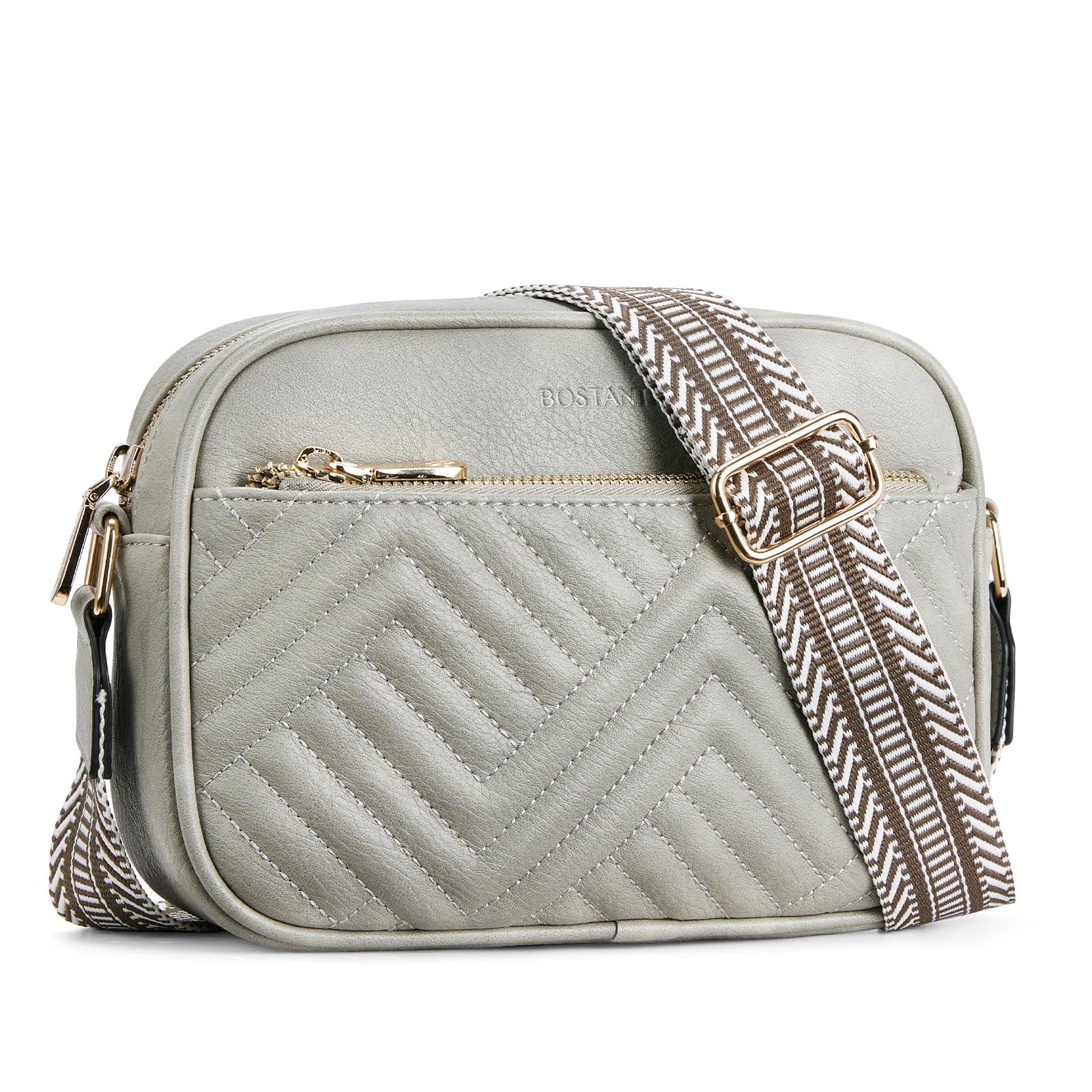 BOSTANTENQuilted Crossbody Bags for Women Vegan Leather Purses Small Shoulder Handbags with Wide Strap
