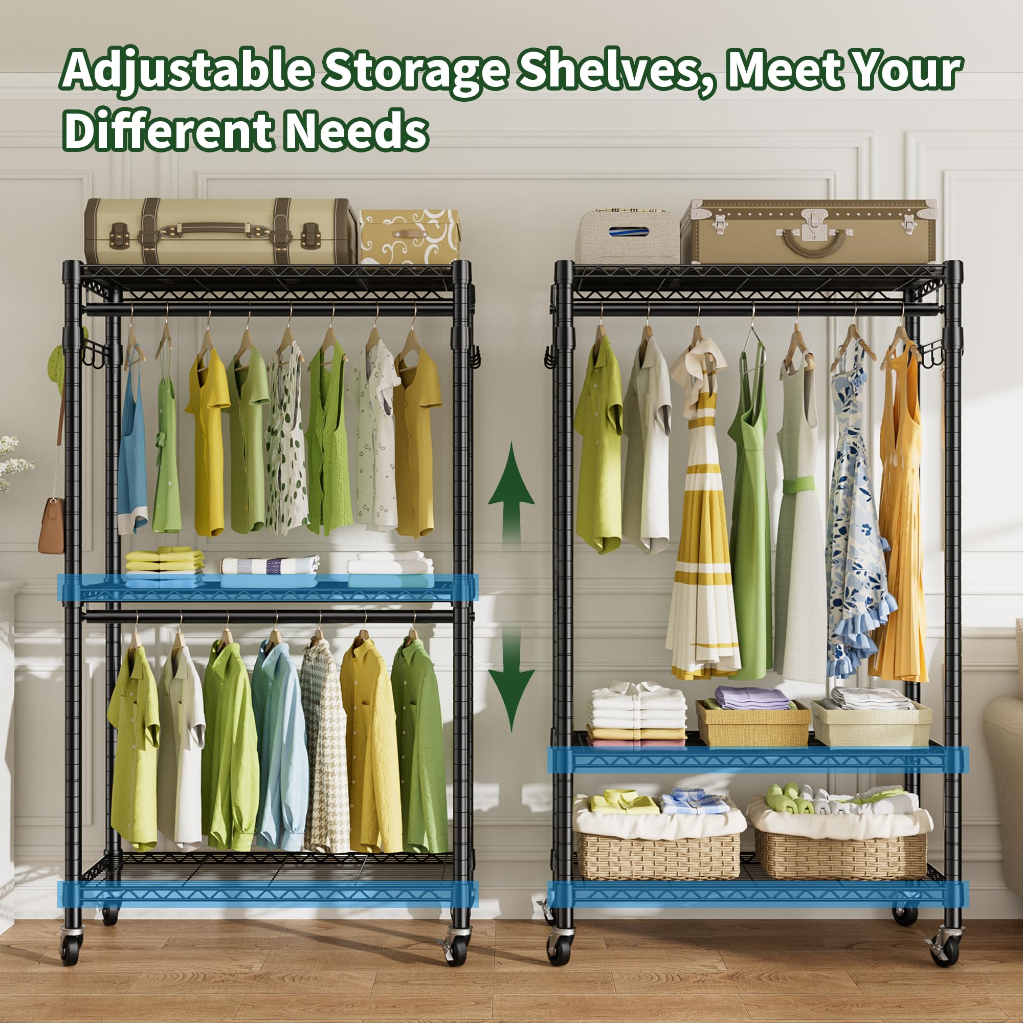 Snapklik.com : SEMHOR S3-M Portable Closets Rolling Clothes Rack 3 Tier ...