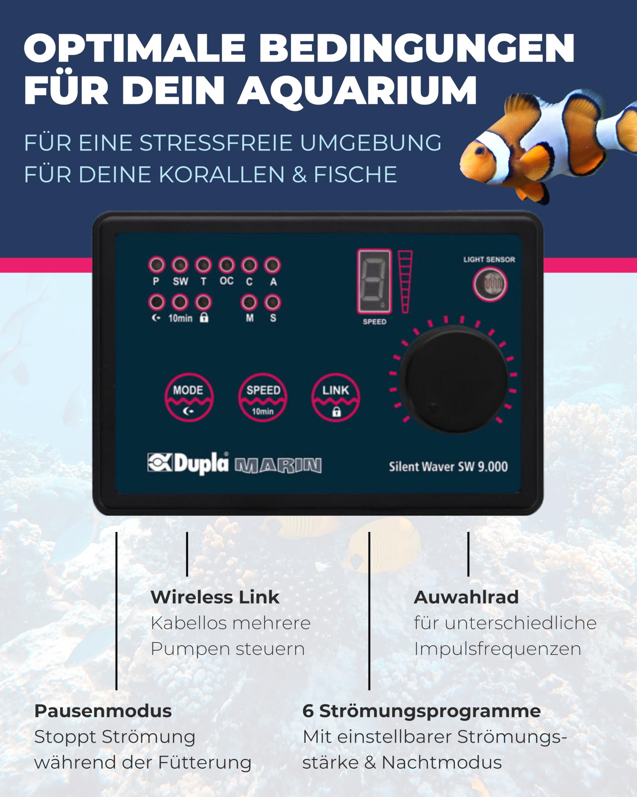 Dupla Marin Silent Waver I 9.000 l/h I Strömungspumpe für Meeresaquarien I Leiser Betrieb & robuste Struktur I inkl. Wireless Link I Energieeffiziente Wasserzirkulation & Simple Installation
