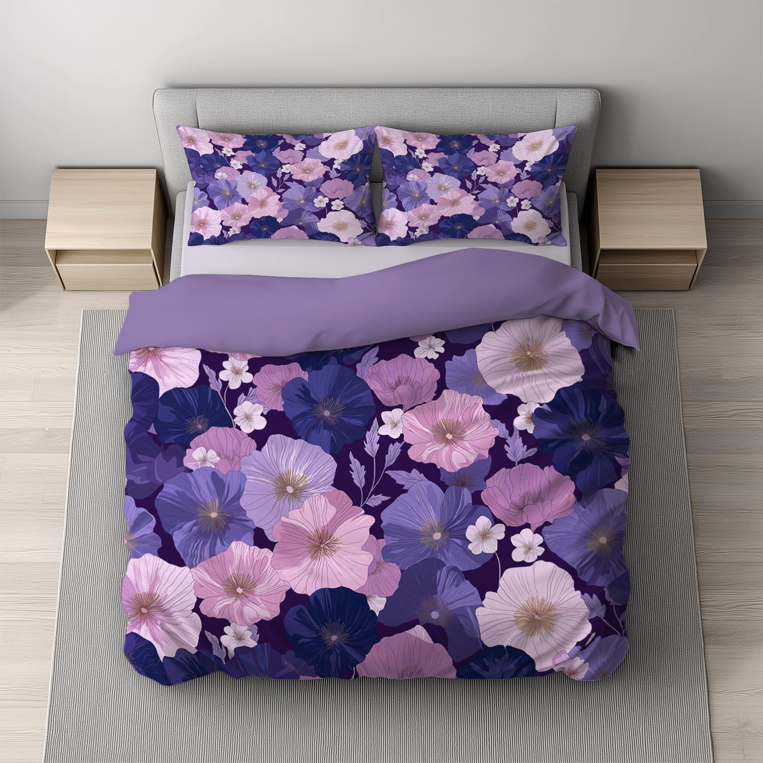 Generisch Königsviolett Bettwäsche Handgezeichnet Bettbezug-Set 200 x 200 cm + 2 * 80 x 80 cm Kissenbezüge Kissenbezug, Hochwertiges Microfaser Wendebettwäsche mit Reißveschluss