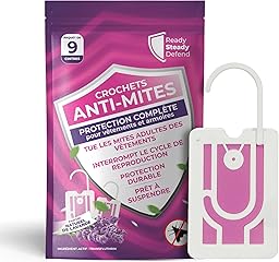 9 x Anti-mites Textiles | Jusqu’à 3 mois de protection par crochet | Anti-mites Vêtements | Antimites Vêtements Puissant | Parfum Lavande