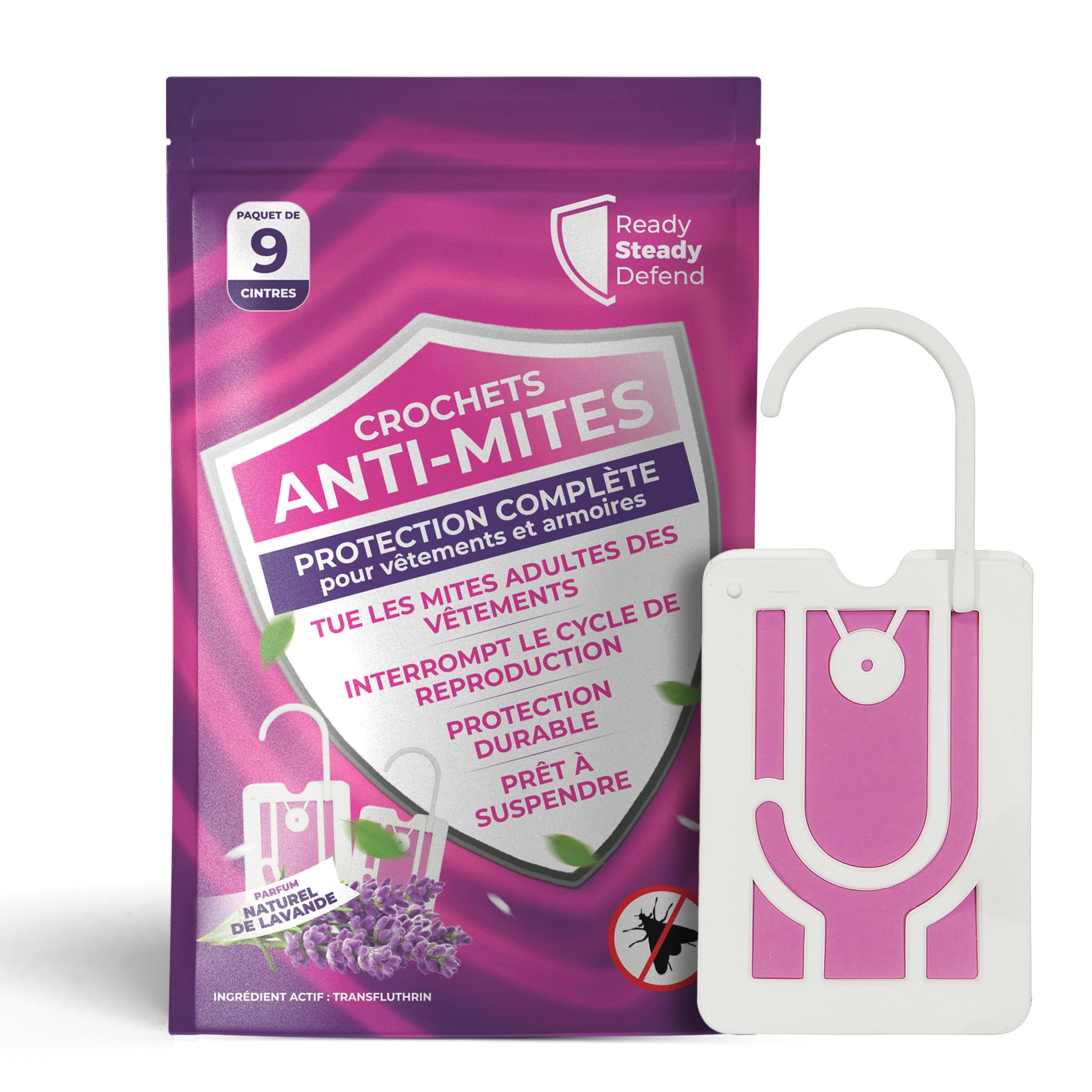 9 x Anti-mites Textiles | Jusqu’à 3 mois de protection par crochet | Anti-mites Vêtements | Antimites Vêtements Puissant | Parfum Lavande - 1