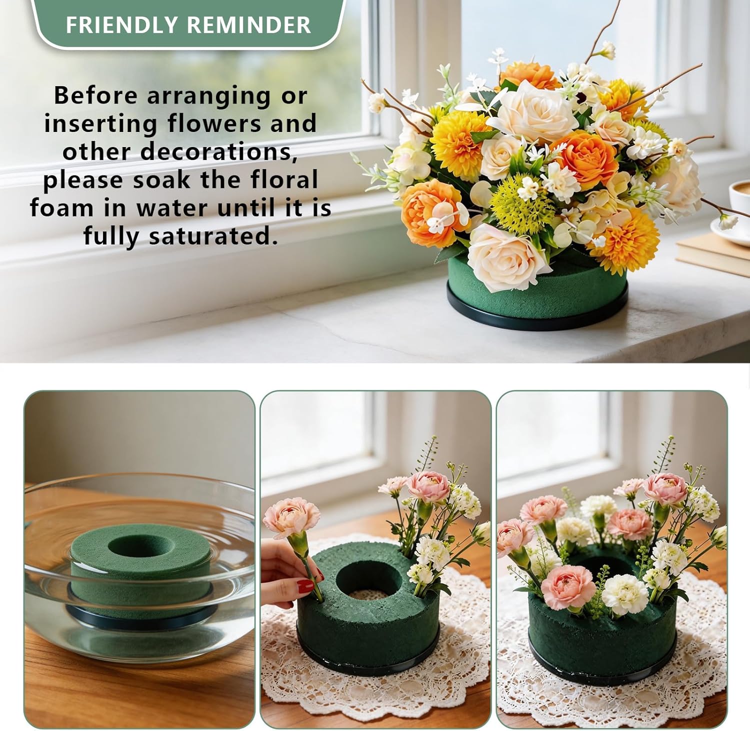 12 Pcs Mini Floral Foam Holder for Wine Bottle, Green Floral Foam Round with Plastic Base, Floral Arrangement Supplies for Wedding Party Table Wine Bottle Decor (12)