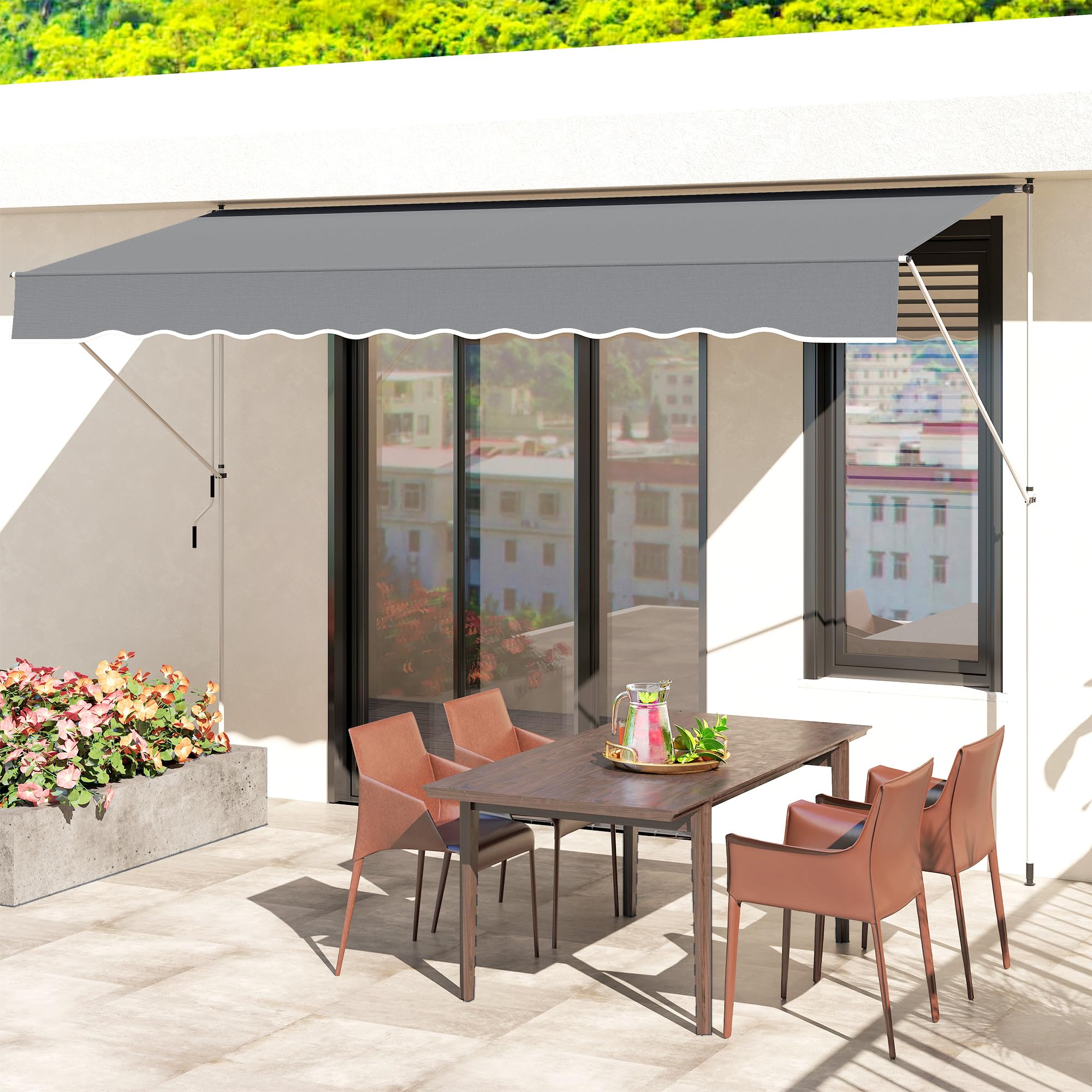 Outsunny Tenda da Sole Esterno 4x1.2m Braccio Avvolgibile Inclinazione Regolabile 0-90° Alluminio Grigio Scuro
