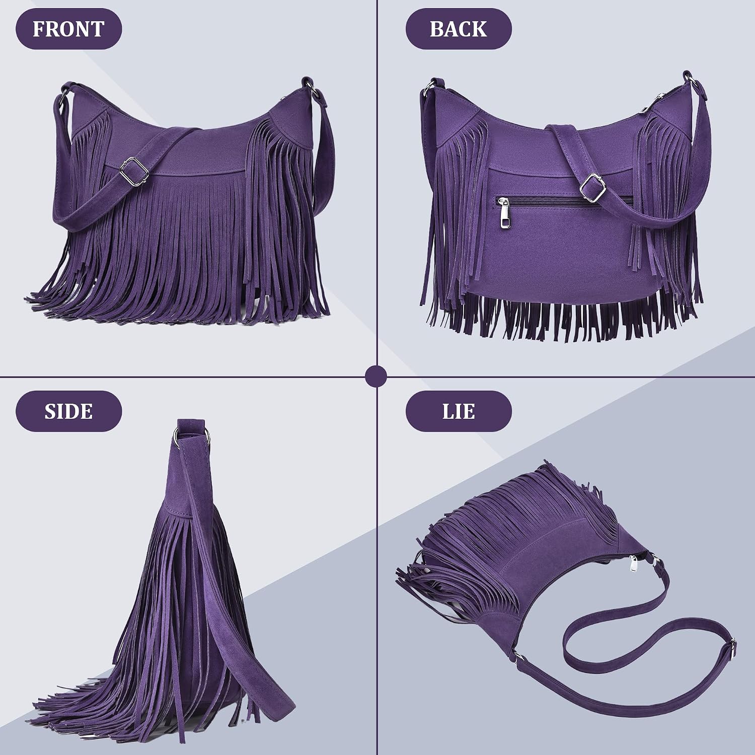 Fringe Hobo Bags for Women, Vintage Western Suede Crossbody Shoulder Purse