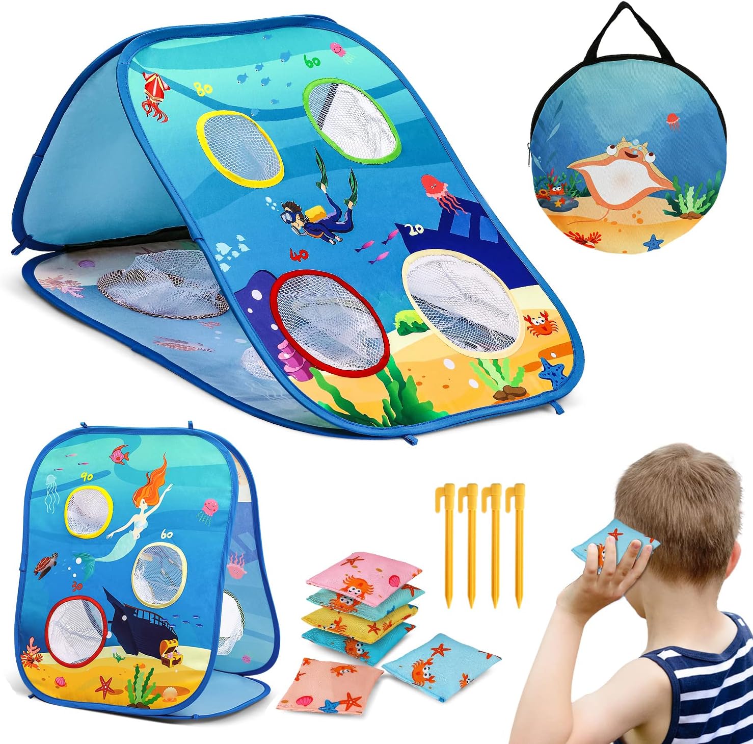 Bean Bag Toss Game Toys for Kids, Ocean Theme DoubleSided