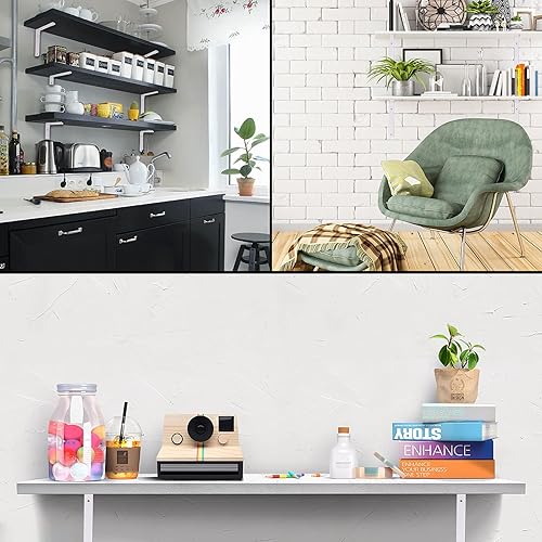 Miniatura 5 de 4 soportes de estante, 6 pulgadas, color blanco, resistente, soportes de pared de metal en L para estantes, soporte de pared para montaje en pared