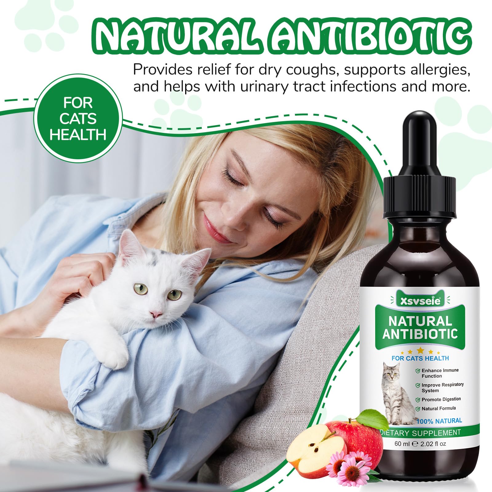 Antibiotics for Cats 2pc Cat Antibiotics, Supports Immune & Cats Allergy Itch Relief, Health Supplies cats UTI Cat Multivitamin, 60ml - Image 3