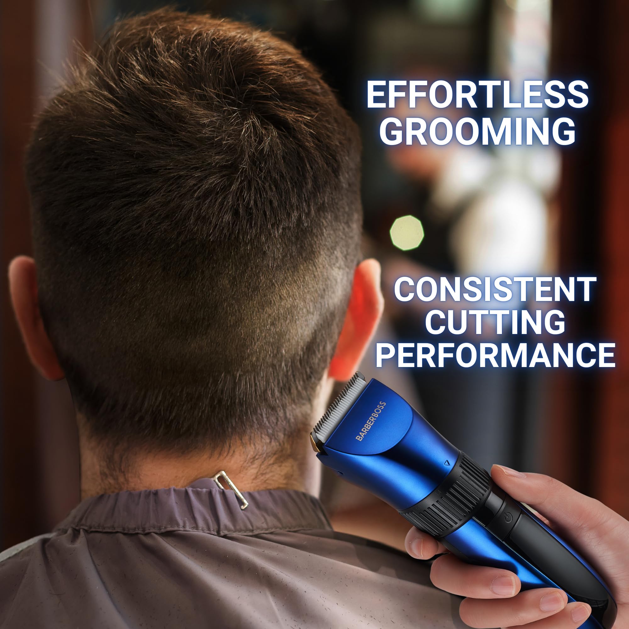 BarberBoss Bezprzewodowa samoostrząca się trymer do brody i włosów - wodoodporny z ceramicznymi ostrzami, wyświetlaczem LED, szybkim ładowaniem i 8 kolorowymi końcówkami grzebieniowymi QR-2082