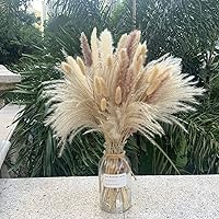 110pcs 17.5" Natural Dried Pampas Grass Bouquet - White & Brown Pampas, Reed & Bunny Tail Grass for Boho Home Wedding Decor