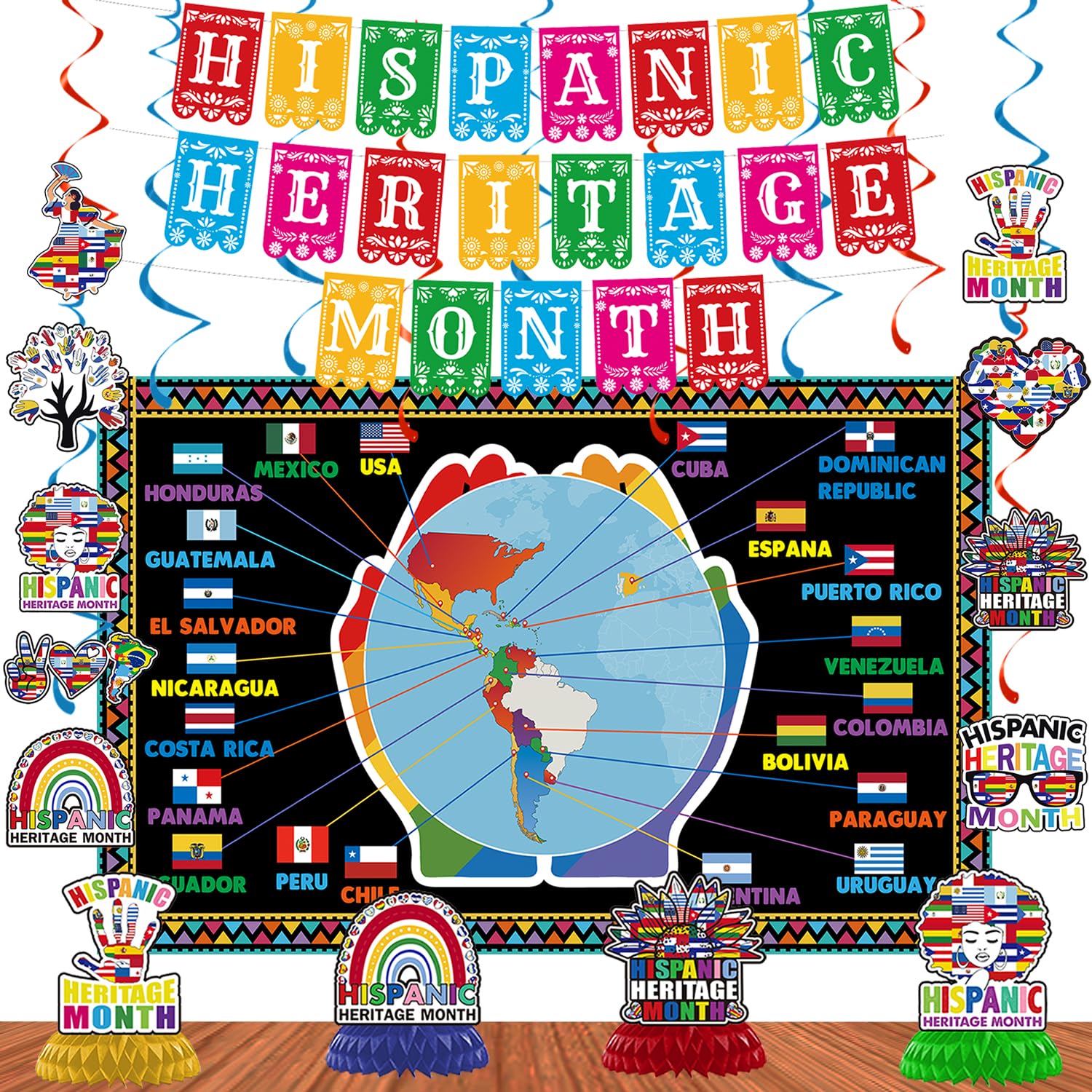 Hispanic Heritage Month Banner – 1,8x1,1 M Fotohintergrund Mit Lateinamerikanischen Flaggen, Für Schule & Feiern