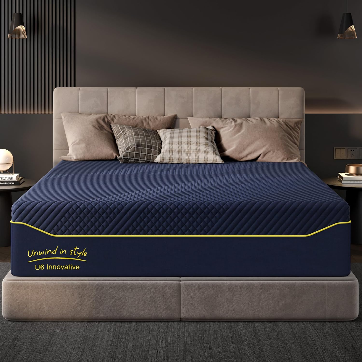 14 Inch King Mattress,Medium Firm Memory Foam Mattress with Removable Washable Cover Cooling Gel Bed in a Box,80"X76"X14" Navy Blue