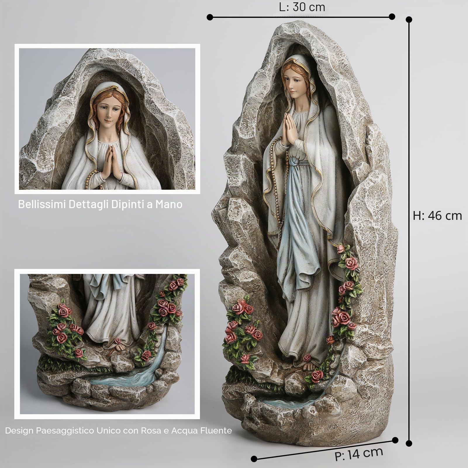Grace4Joy - Statua della Madonna di Lourdes, statua della Vergine Maria cattolica da 45,7 cm, decorazione da giardino cattolica, scultura della grotta di Nostra Signora di Lourdes, per casa, cortile