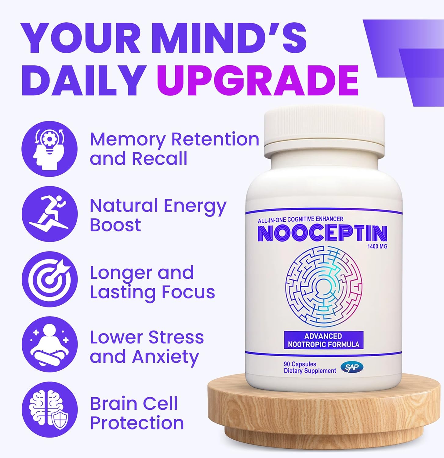 NOOCEPTIN All-in-One Cognitive Enhancer – Full Spectrum Nootropic Brain Support Supplement with Advanced Formula to Boost Productivity, Mental Clarity, Calm Focus, and Performance – 90 Capsules - Image 2
