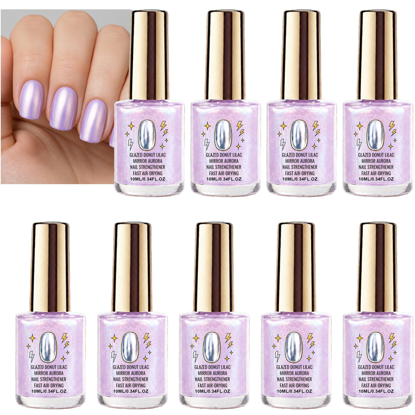 Vernis à ongles violet miroir brillant, laque à ongles lilas à séchage rapide, laque violet clair à séchage rapide, manucure à application lisse, application facile et légère, manucure (9PCS)