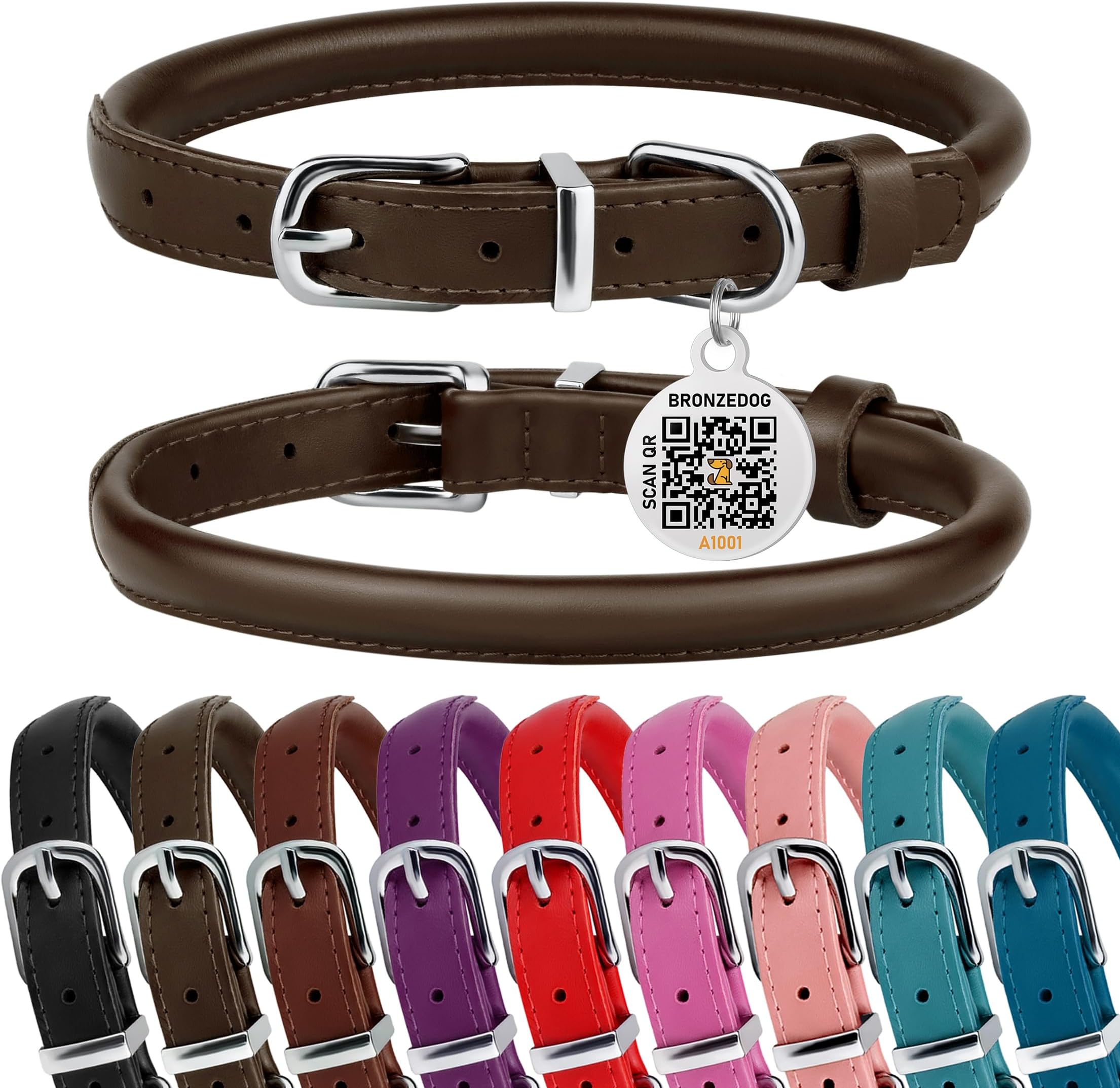 Genuine Leather Rolled Dog Collar 17.5"21" neck size