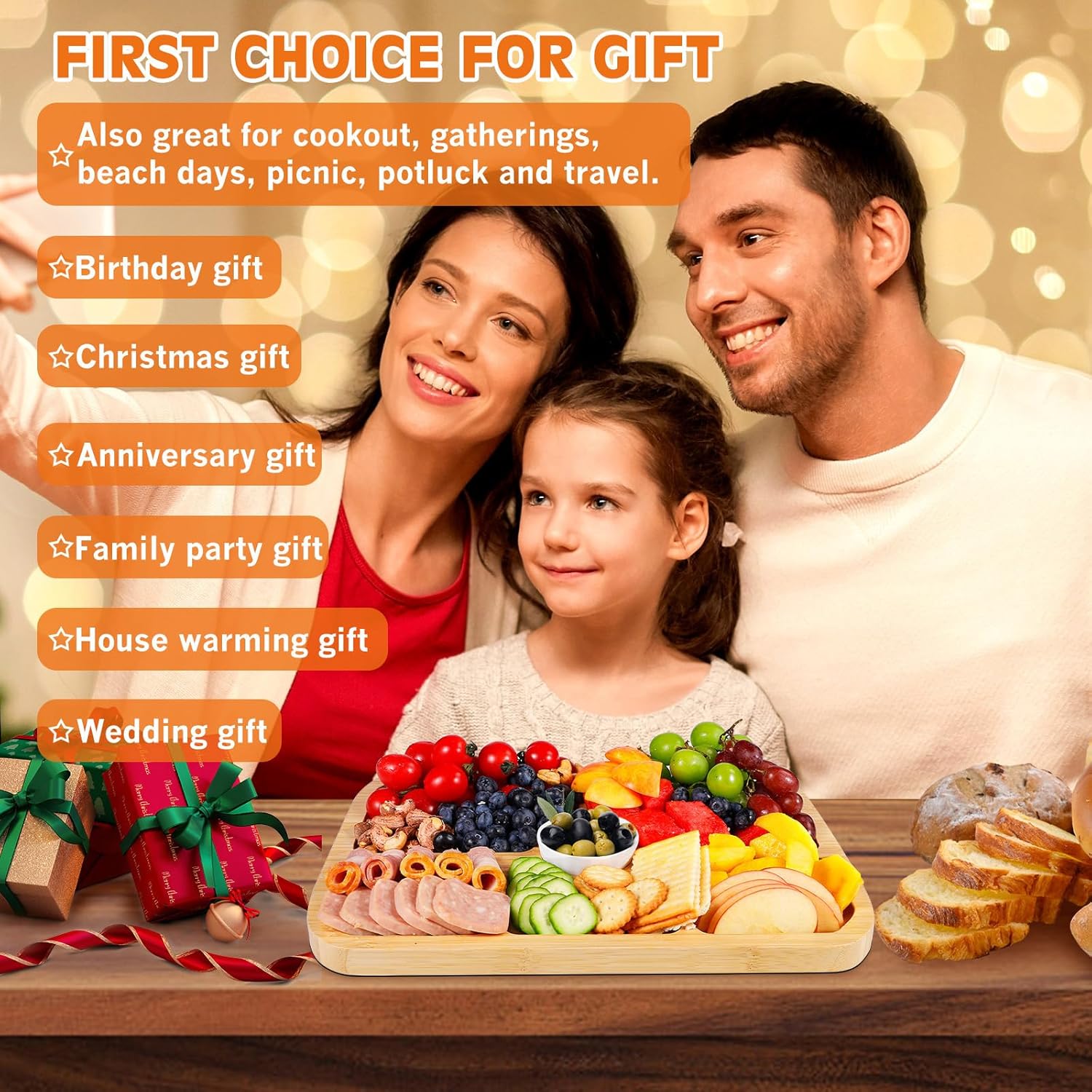 Portable Travel Charcuterie Board with Lid, Bamboo Cheese Charcuterie Board with Cover, Covered Traveling Charcuterie Board Box Gift Set Serving Tray To Go 6 Compartments for Party Beach Picnic Snack - Image 6