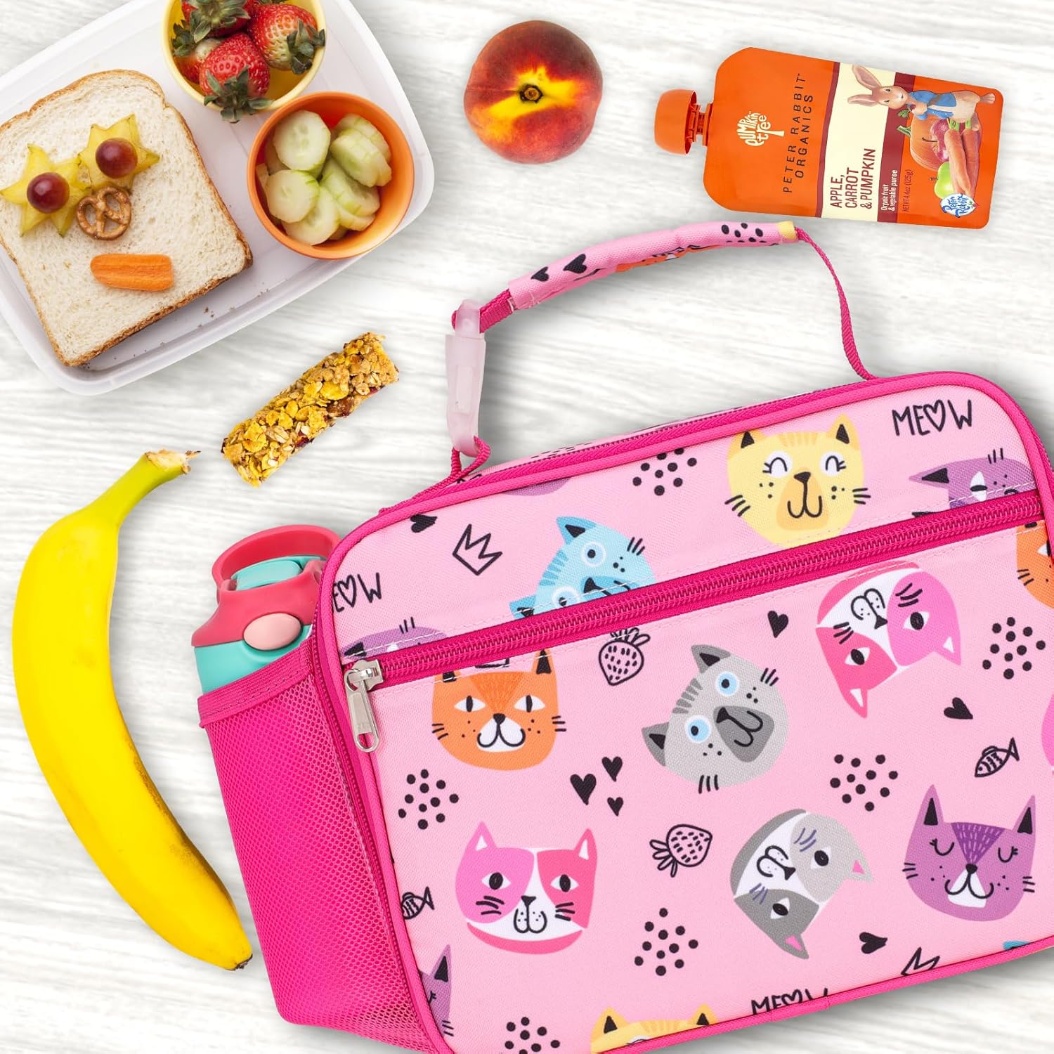 Bagseri Kids Lunch Bag Girls - Thermal Insulated Lunch Box Tote with Water Bottle Holder, Reusable Leak-Proof Kids Lunch Box for Daycare & School, Pink Cat (Containers Not Included) - Image 8