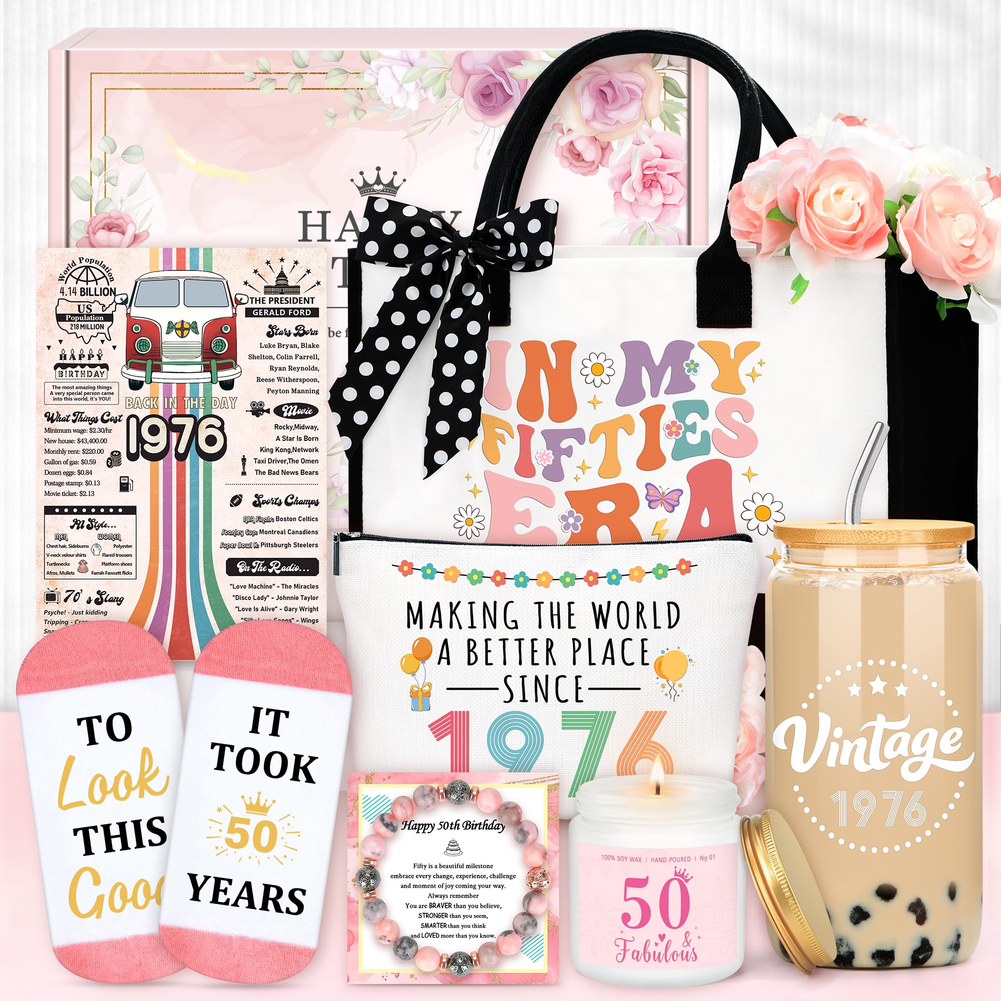 50th Birthday Gifts for Her Cool 50 Year Old Birthday Gifts for Woman Vintage 1976 Gift Ideas for Women Unique 50 and Fabulous Gift for Her Turning 50 Present for Females Mom Sister Friend Wife
