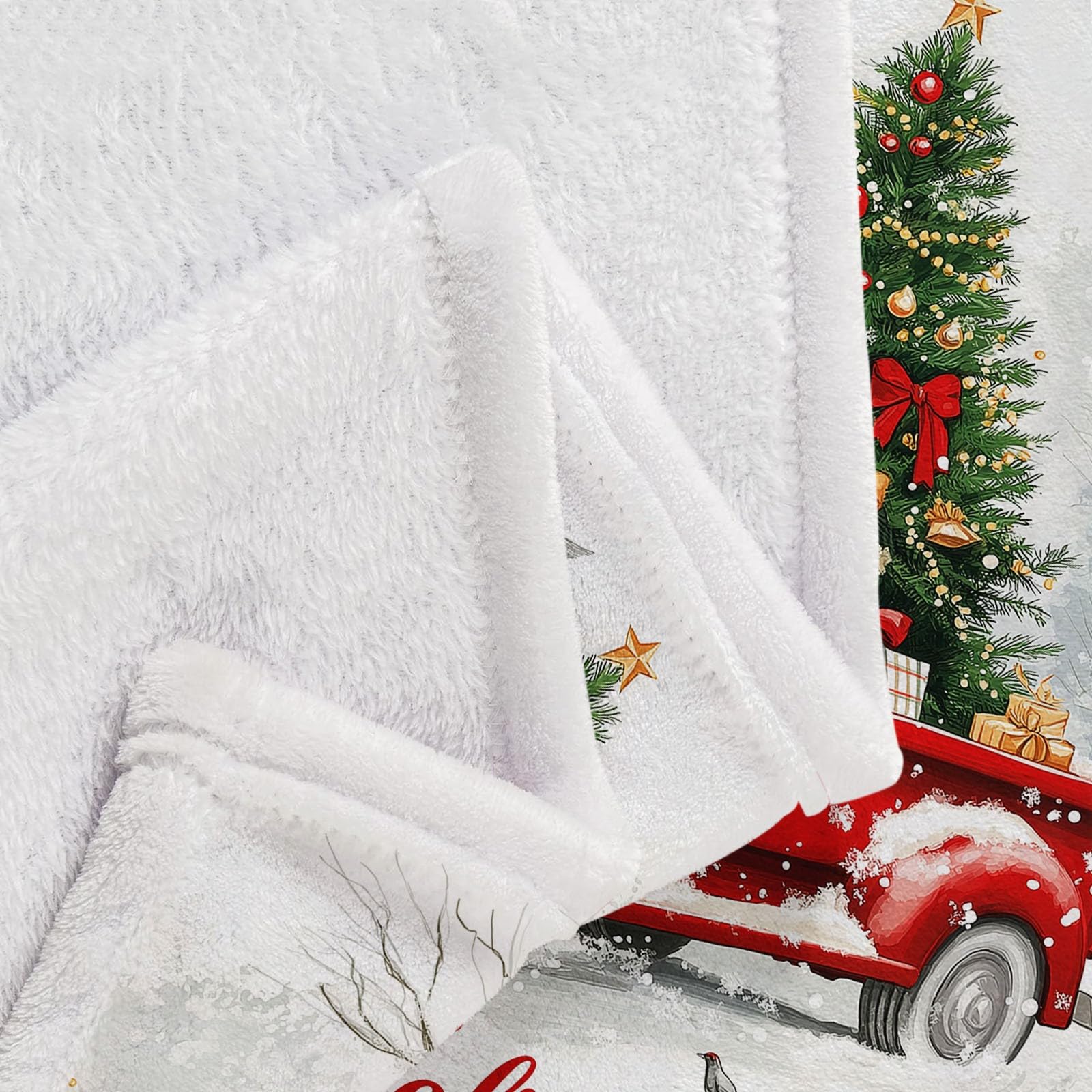 Manta de Franela Polar, Suave y cálida, con Estampado Navidad Camión Retro Manta de Viaje para Dormitorio Sala de Estar Oficina 200 x 220 cm, Blanco