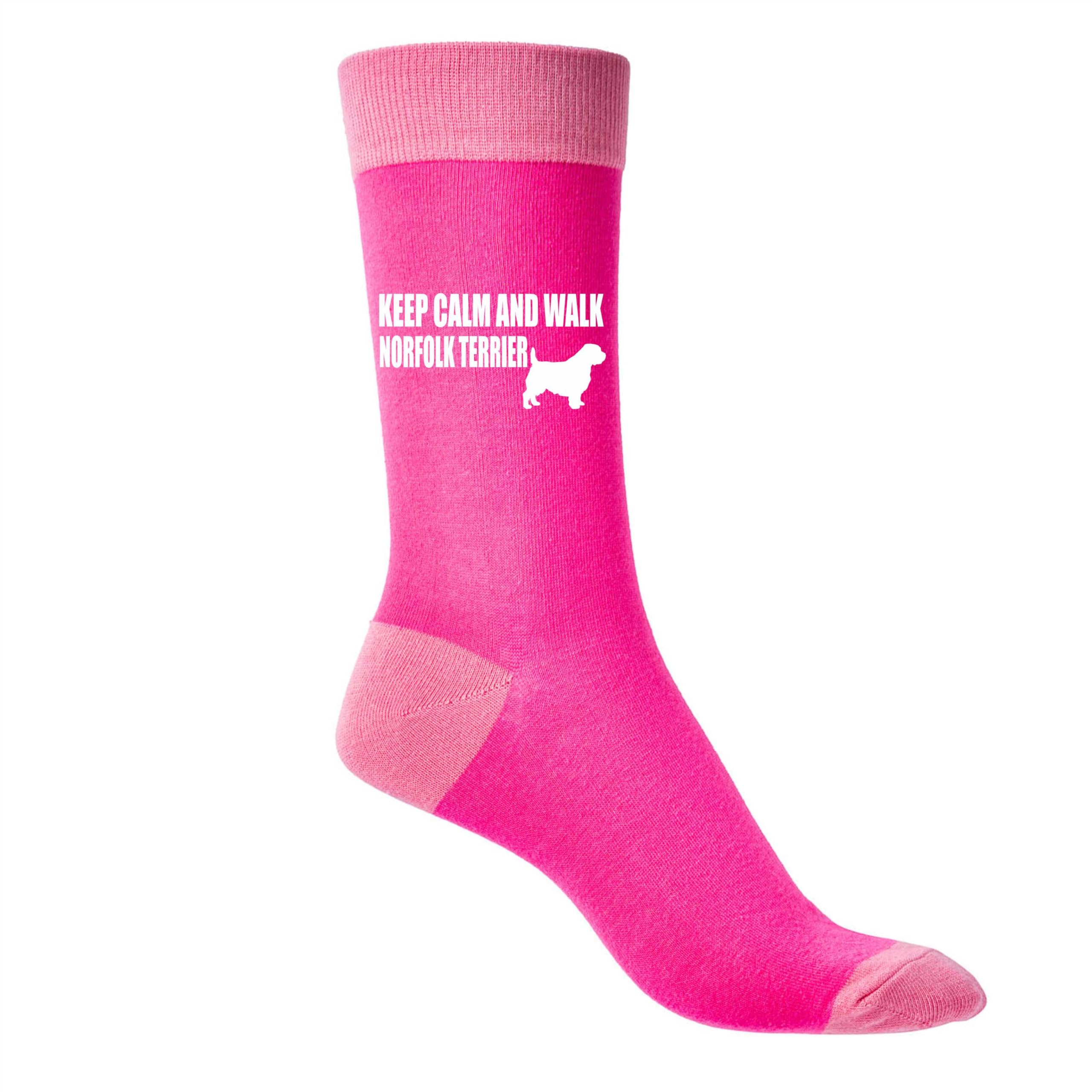 Print4u Women's Pink Keep Calm & Walk Norfolk Terrier Novelty Socks Dog Lovers Gift