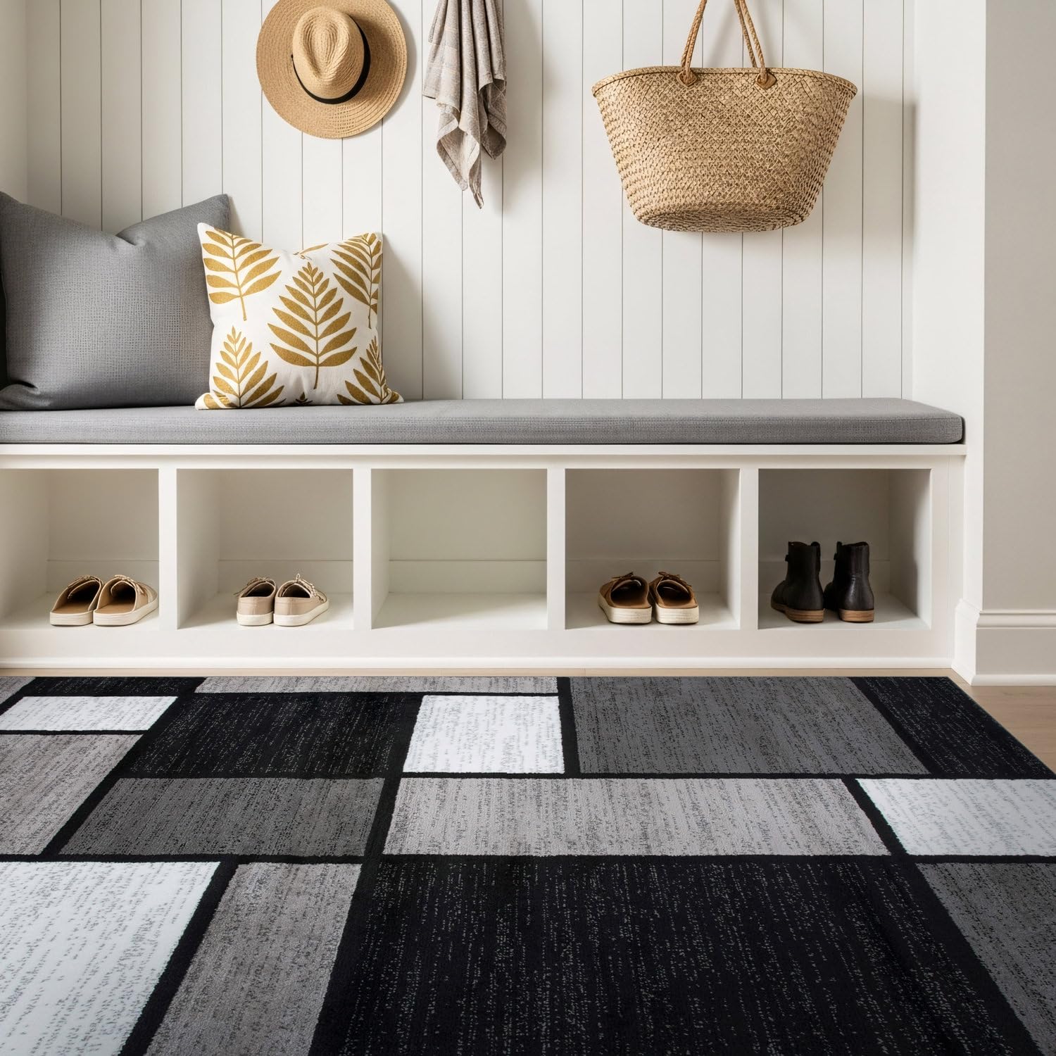 Contemporary Modern Boxes for Home Office,Living Room,Bedroom,Kitchen Non Shedding Area Rug 3'3" x 5'3" Gray