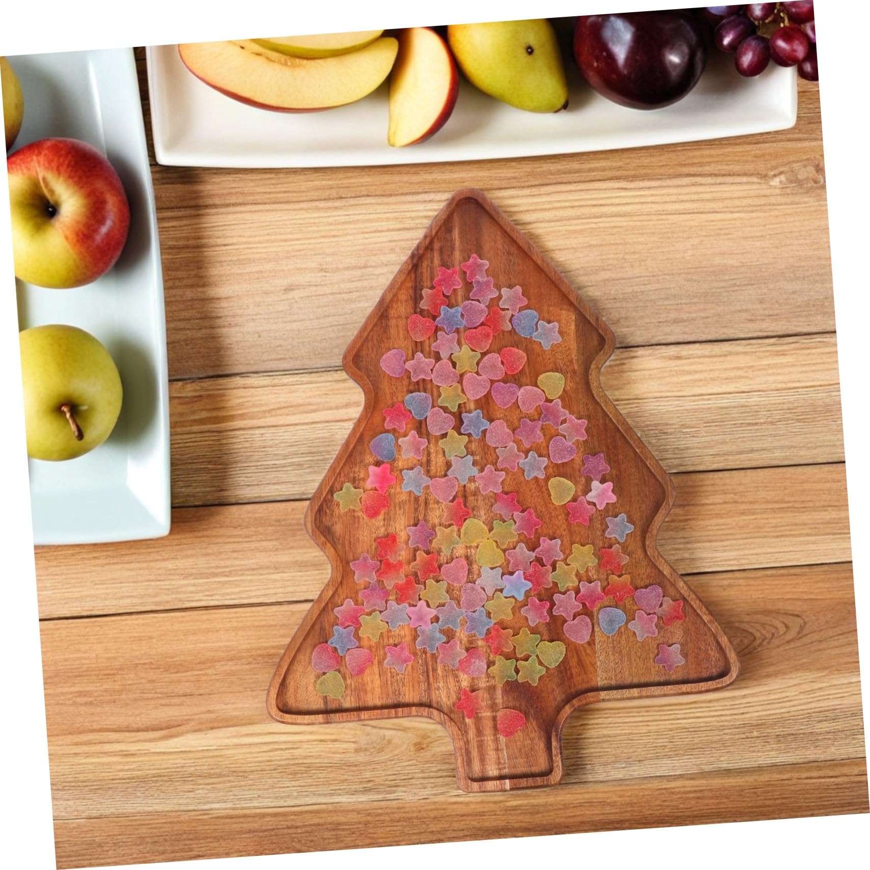Bandeja de Servir de Madera de Acacia Forma de Árbol de Navidad Diseño Festivo para Aperitivos Quesos y Postres Reuniones Navideñas