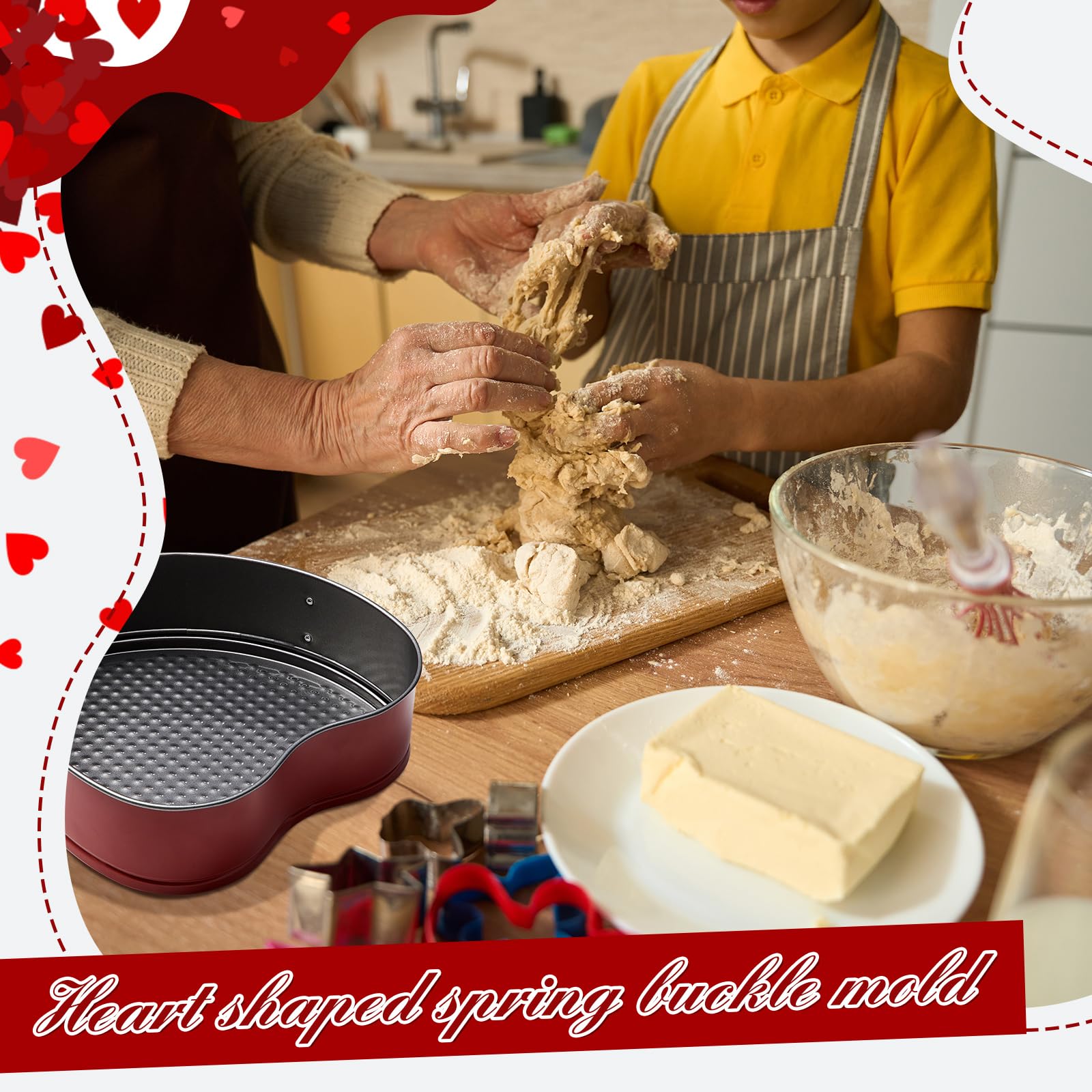 Tioncy Molde desmontable en forma de corazón grande de 9 pulgadas antiadherente para tartas de queso para fiesta de Navidad, fiesta de compromiso y horneado de boda (rojo)