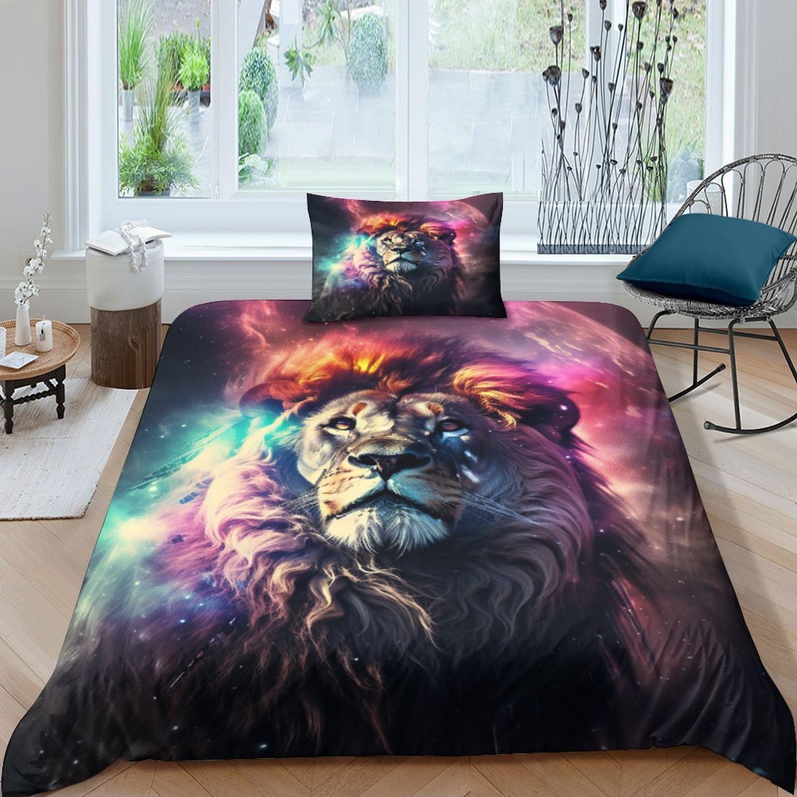 Housse de couette lion 3D microfibre抗皱免烫单人被套带拉链三件套