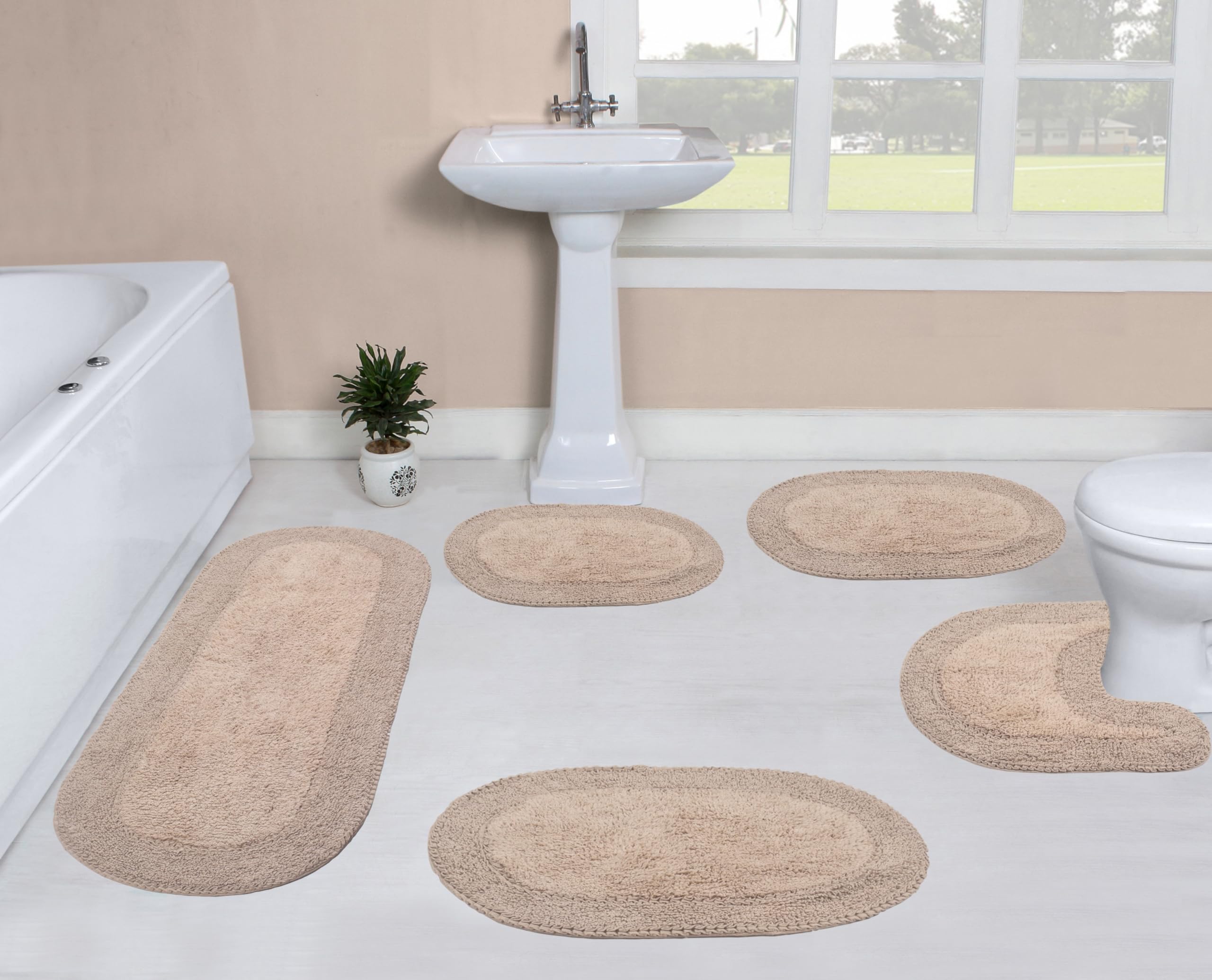 Home Weavers Double Ruffle Collection 100 Cotton Bathroom Rugs Set Washable Rug Extra Soft and Absorbent Bath Rug