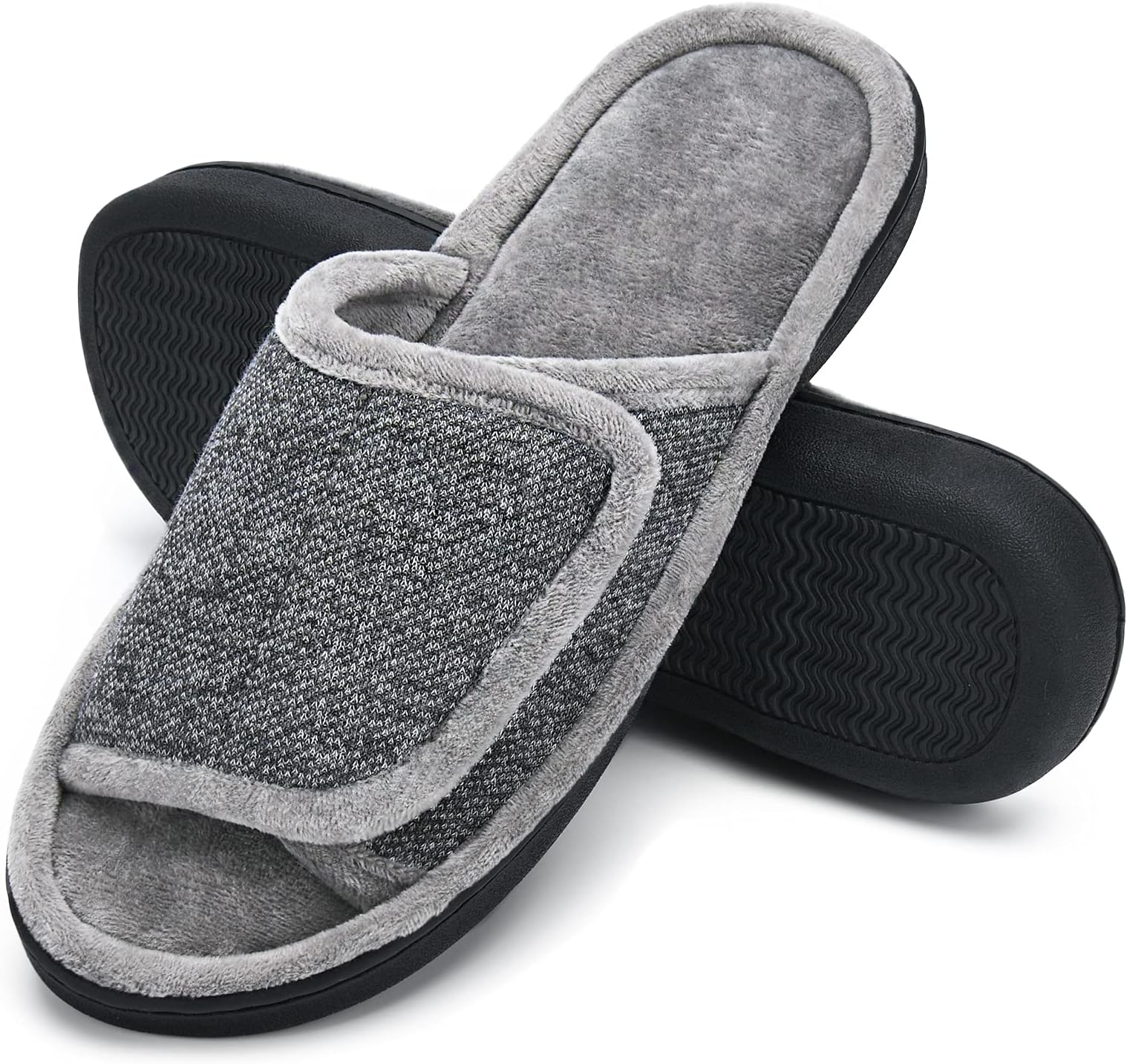 DL Adjustable Men's Memory Foam Slippers, Comfy Indoor Outdoor, Breathable Slide Bedroom Slippers Size 7-14