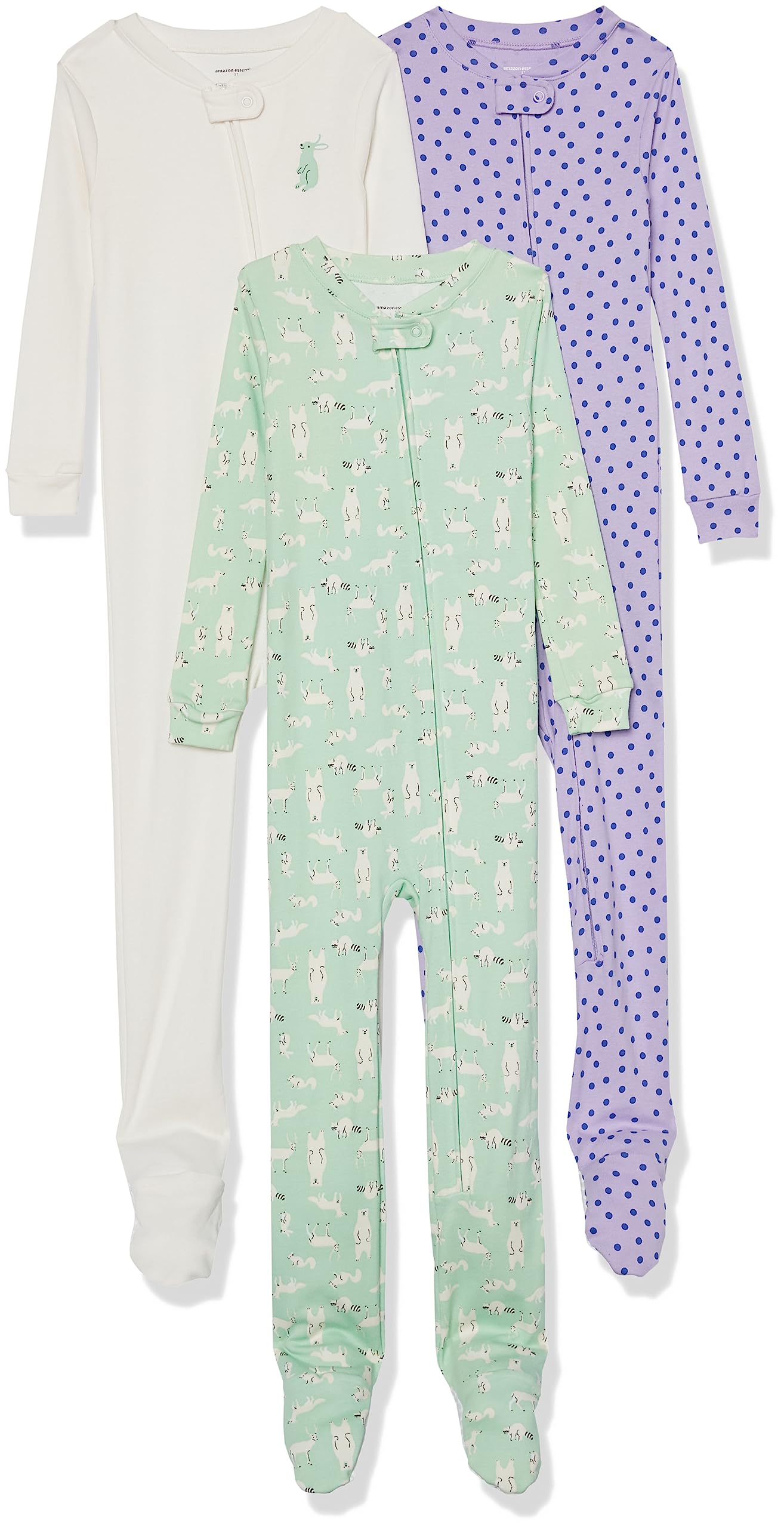 Amazon Essentials Unisex Toddlers and Babies' Cotton Snug-Fit Footed Sleeper Pajamas, Multipacks
