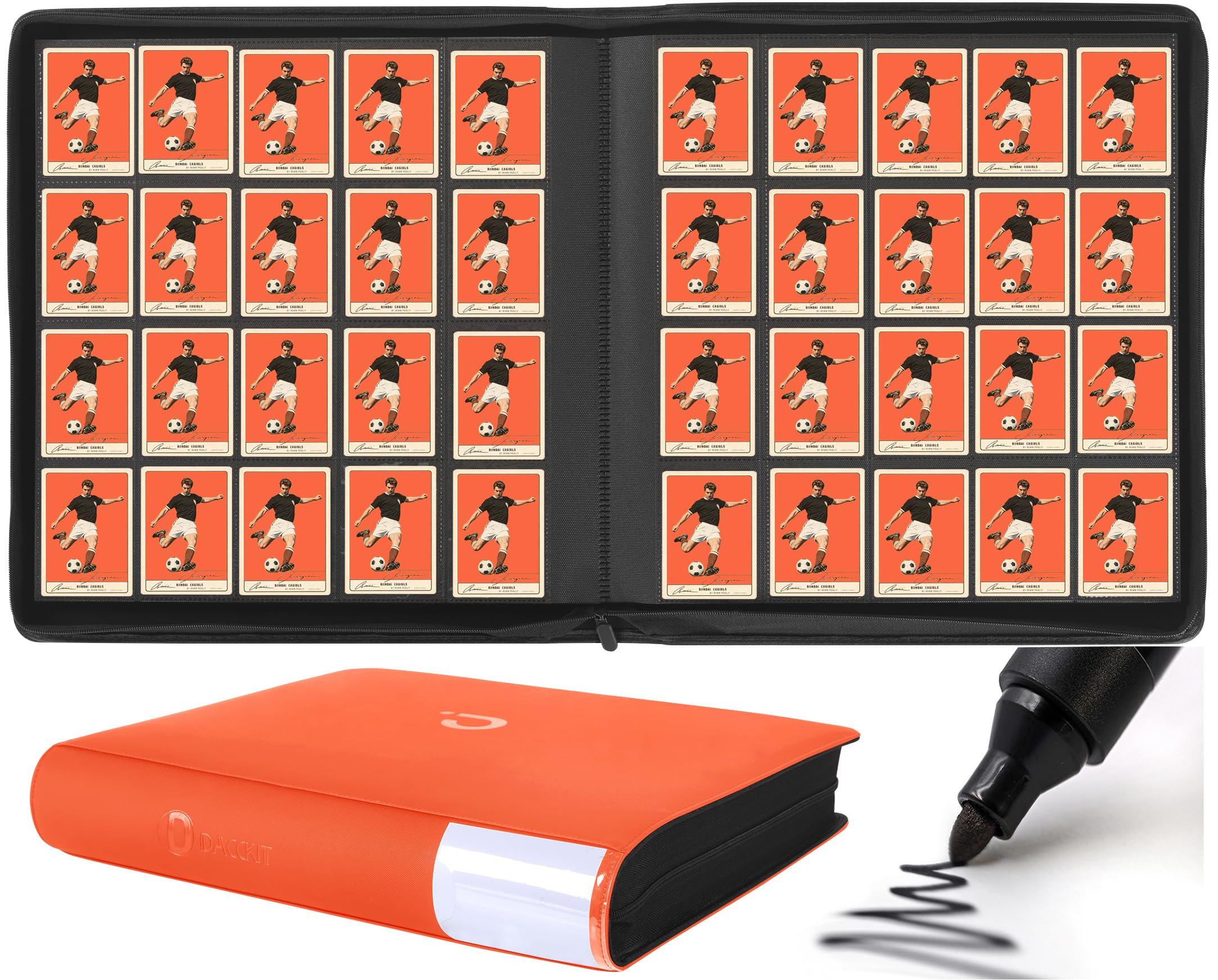 Premium Card Binder 20 Pocket - Fits 2000 Cards, 5x4 Ringless Card Album with Sleeves Compatible with Trading & Sports Cards（Model A，Bright Orange）