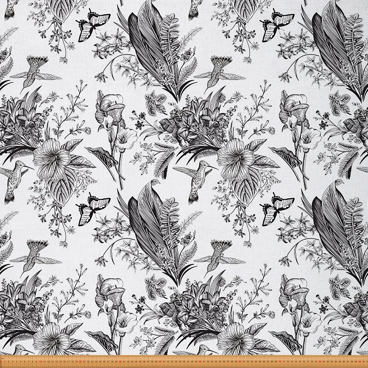 Tela de colibrí Kawaii para sillas, tela de flores florales para exteriores, tela de tinta natural para tapicería y proyectos de bricolaje en el hogar, 10 yardas, (largo 920 x ancho 150 cm), blanco y