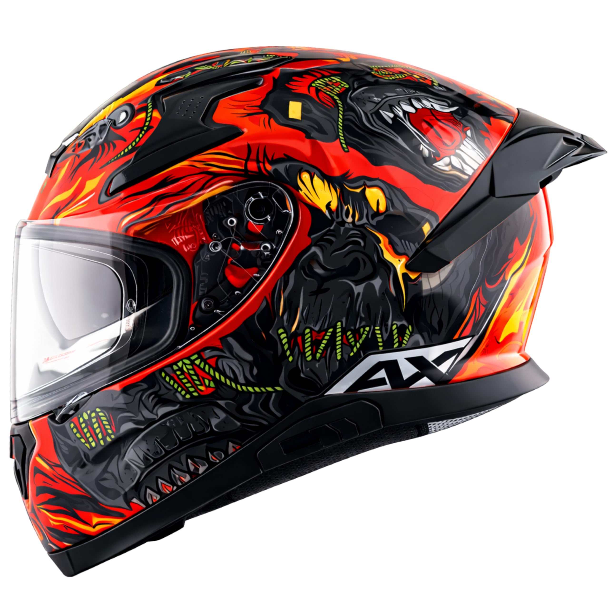 Axor Apex Ascetic Motorcycle Helmet | Triple Certified (ISI/DOT/ECE) | Bold Monkey Graphic, Anti-Scratch Visor, Lightweight & Safe Design for Street and Touring Riders-Red Grey, Size: M-picture-24