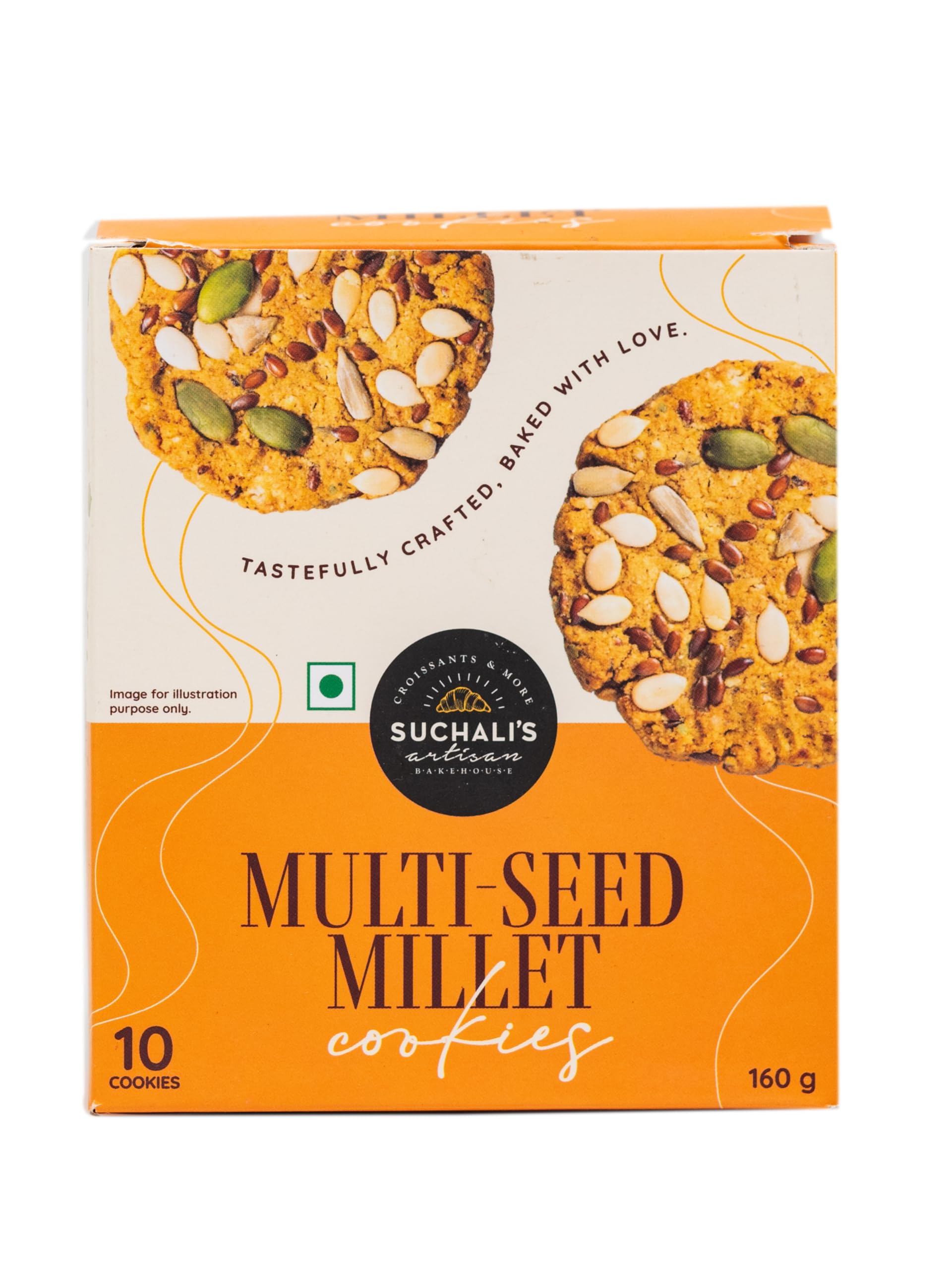 Suchali's Artisan Bakehouse Multi-Seeds Millet Cookies | 10 Cookies In Each Pack | Zero Maida & Healthy Nutritious|Made With Ragi Flour, Ots & Mix Seeds |(16g x 10) | Pack Of 1
