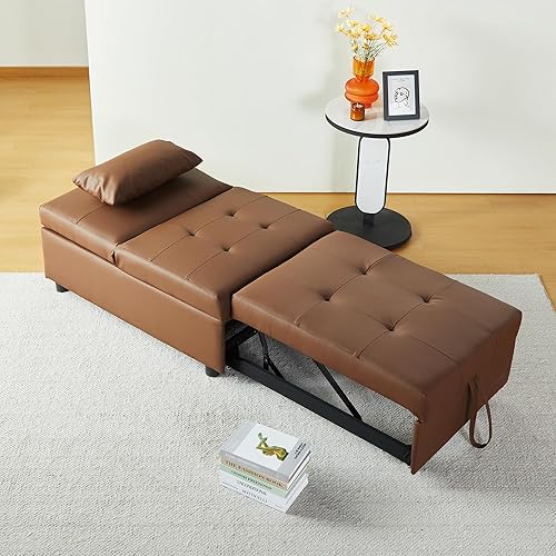 Miniatura 8 de weselon Silla convertible 4 en 1 de piel, sofá cama extraíble con respaldo ajustable, cama individual otomana pequeña para sala de estar en el hogar