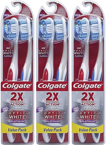 Colgate 360 Optic White Platinum Cepillo de dientes suave, 2 unidades (paquete de 3) Total 6 cepillos de dientes