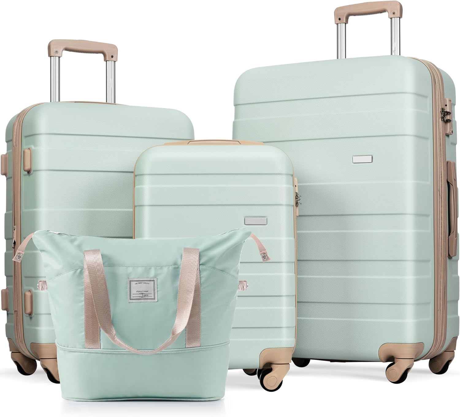 Merax 4 Piece ABS Hardshell Luggage Sets Spinner Wheel Suitcase TSA Lock Suit Case, Grey Green