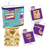 KEVA Junior Brain Builders Playset, 3D Puzzle Travel Game, 40 Wooden Building Block Challenges