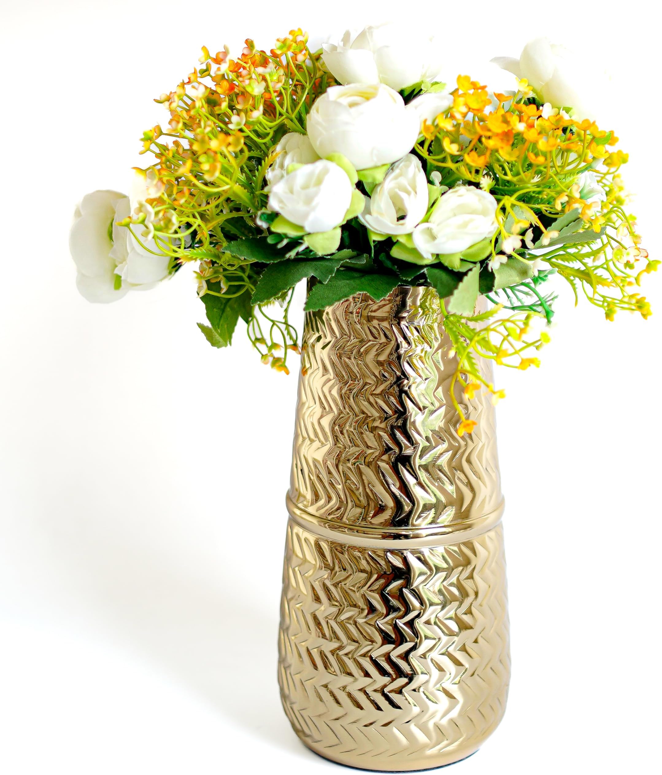 Behoma Metal Arrow Engrave Vase for Home Decor Decoratives for Indoor Outdoor Living Room Office Decor Balcony | Best Gift for Birthday Anniversary Festival |Golden 1 Large Pcs (Flower not Included)