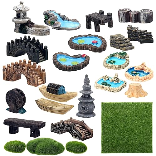 BBTO 24 Pcs Fairy Garden Accessories Architecture Miniatures- Fairy Pond