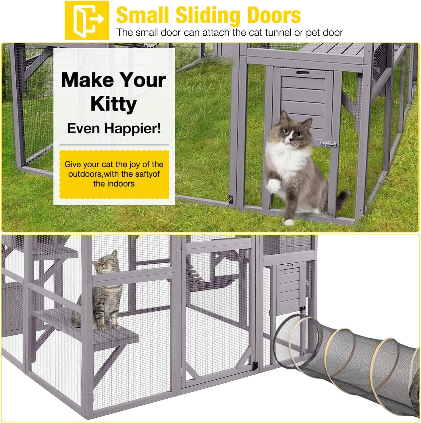 Aivituvin Catio Outdoor Cat Enclosure Large for Multiple Cats Wooden Cat House Outside Kitty Condon Cat Run Weatherproof