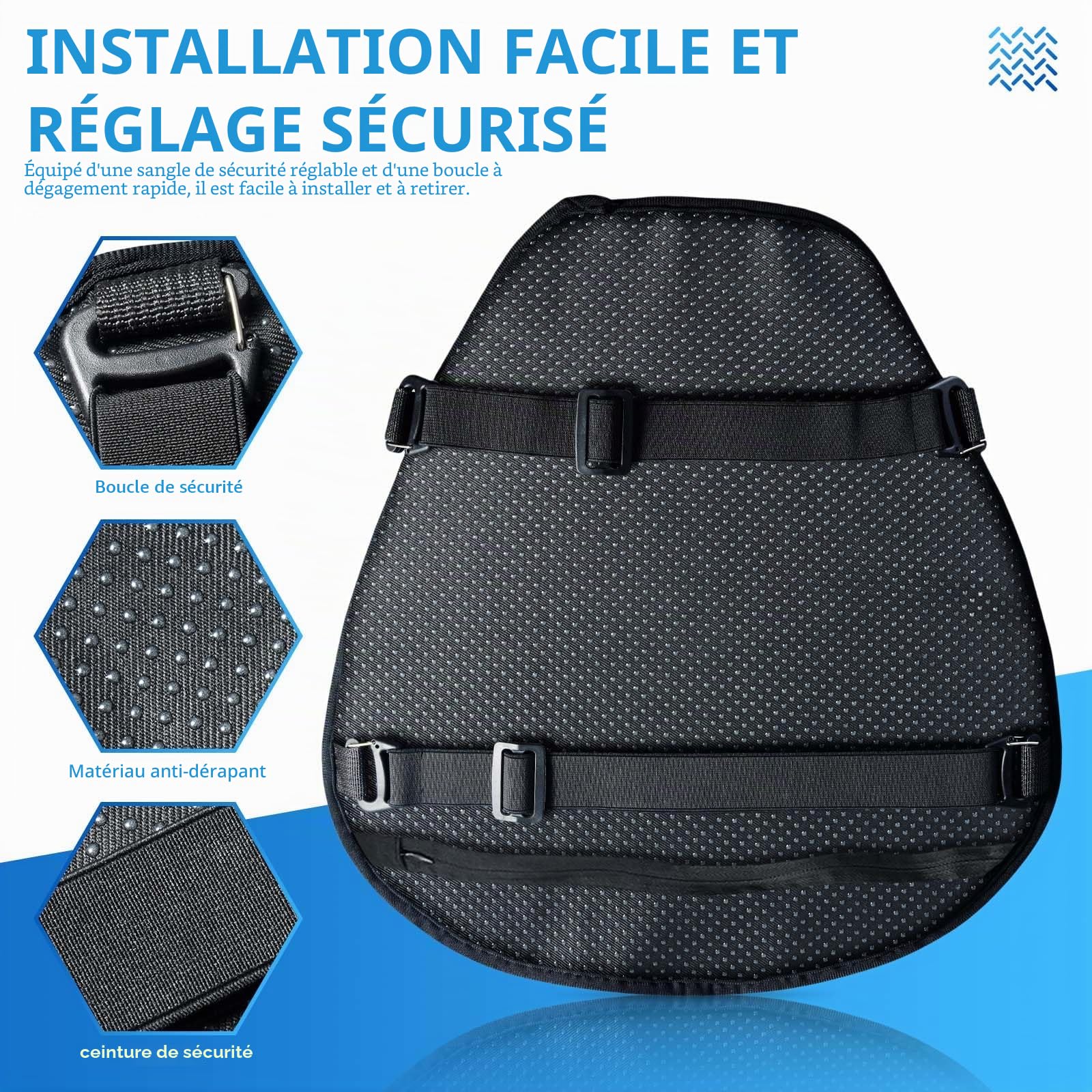 Coussin de Siège en Gel de Moto,coussin de Siège de moto en TPE à Structure Alvéolaire avec Pare-Soleil, Imperméable à la Pluie et Respirant, Adapté Aux Longues et Courtes Distances