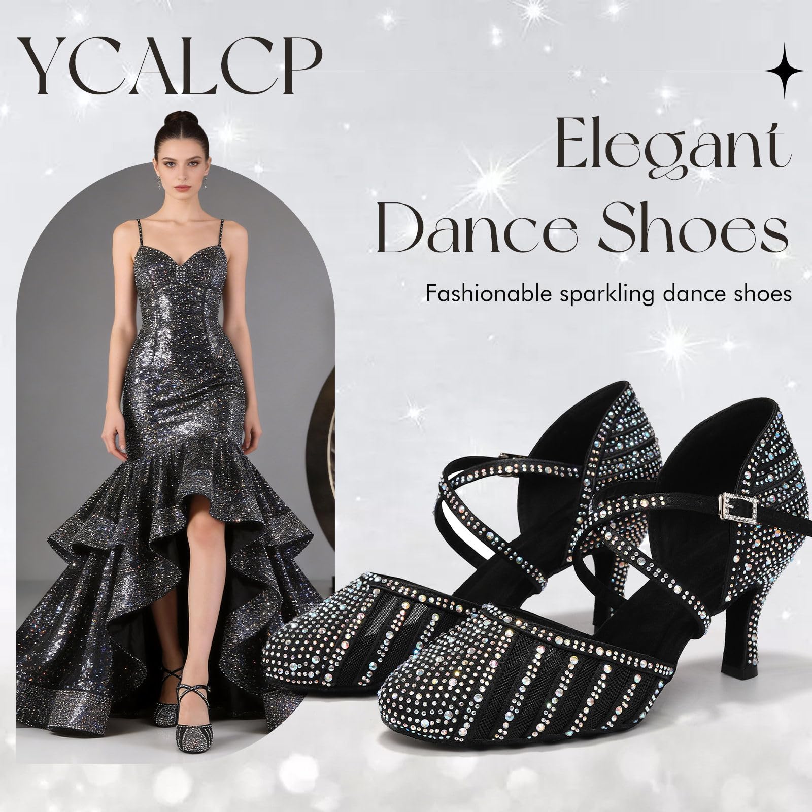 Scarpe da Ballo Donna Latino con Strass Punta Chiusa Salsa Ballroom Bachata Tango Scarpe da Ballo
