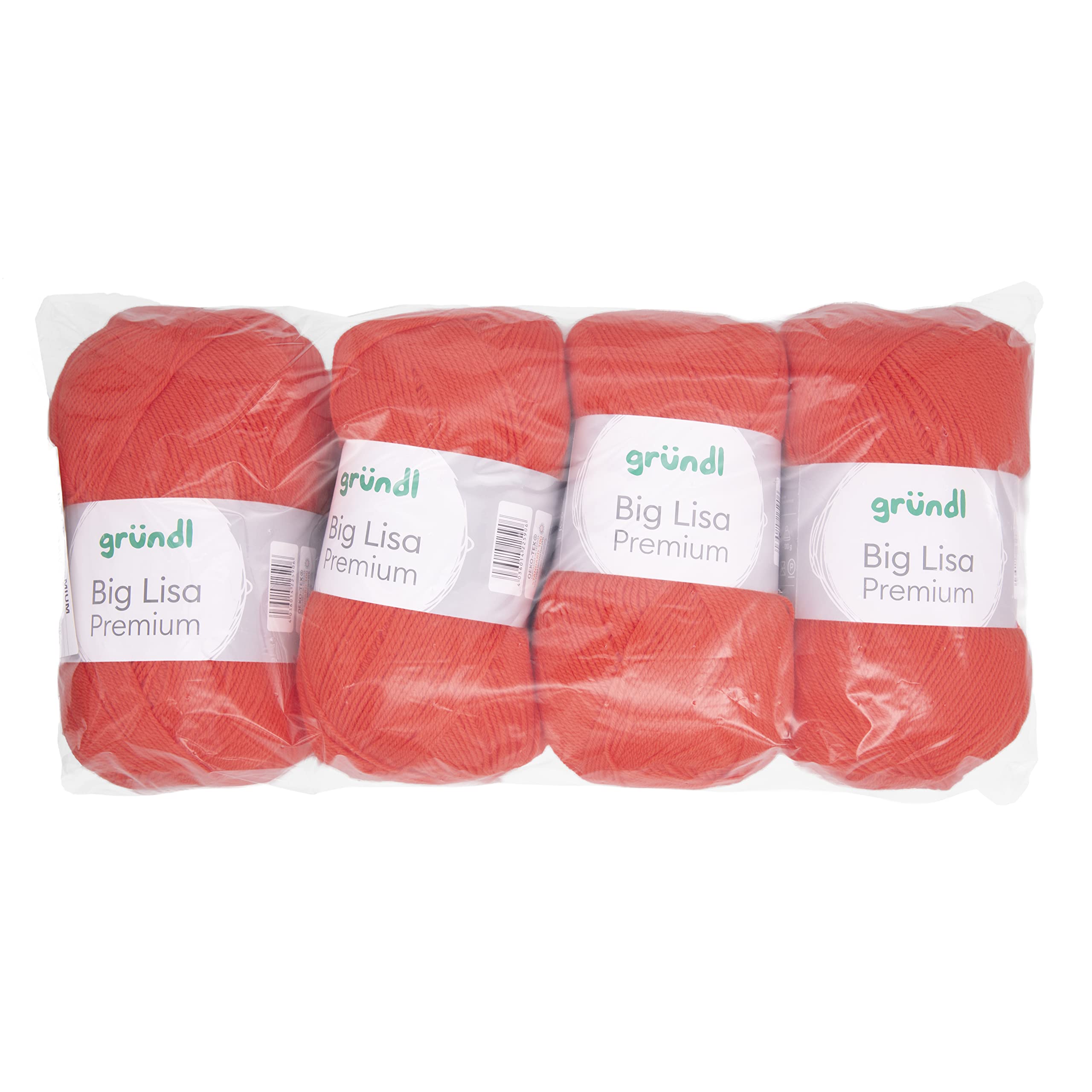Gründl Big Lisa Premium Knitting & Crochet Yarn Soft & Wool-Like Character Easy Care 100% Polyacrylic Yarn 250g/665m Needle Size 3.5-4.5 - 4 Balls of 250g