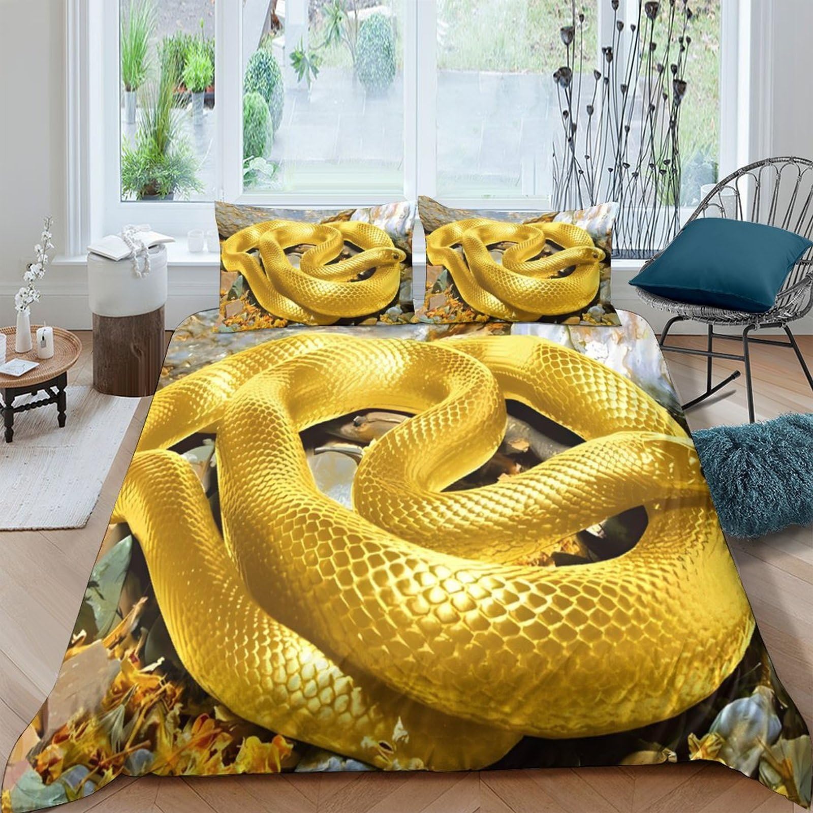 Ctjqhvkz Style-9 3D Printed Golden Snake Fitted Sheet Microfiber Soft Anti-Slip Bed Cover For Bedroom Dorm Youth Mattress Decor Single（135X200cm）